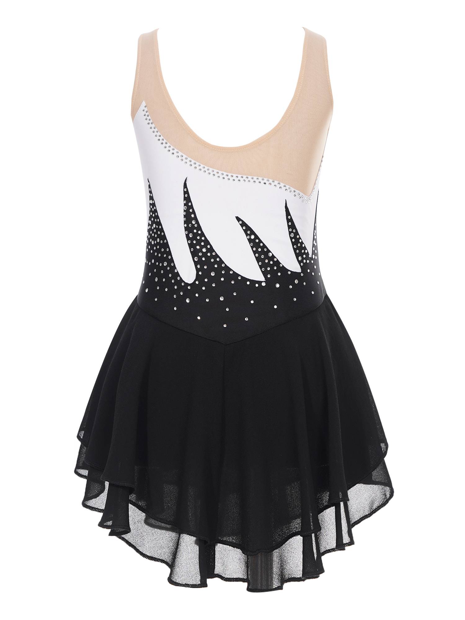 Kids Girls Shiny Rhinestone Sleeveless Figure Skating Leotard Dress