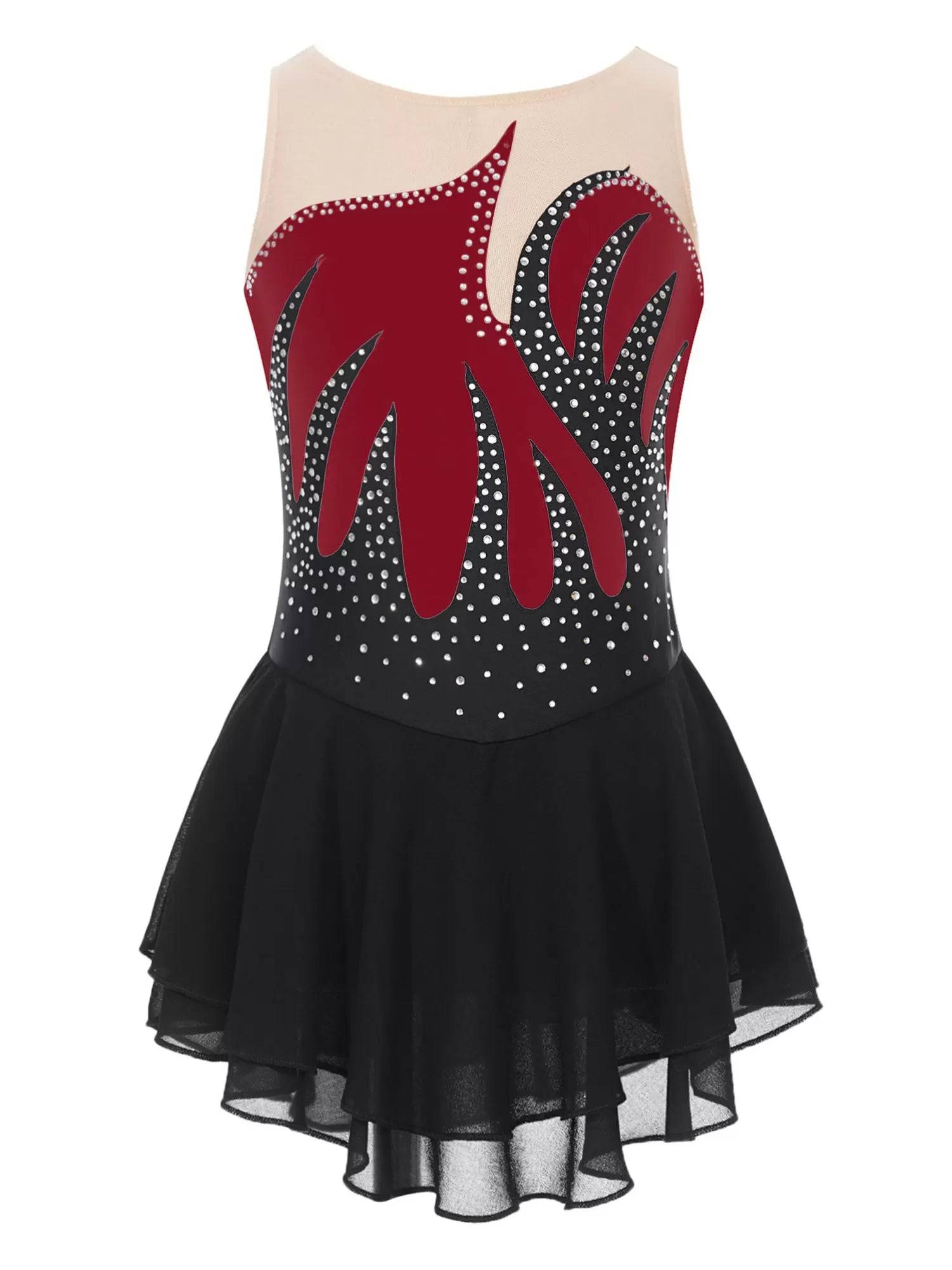 Kids Girls Shiny Rhinestone Sleeveless Figure Skating Leotard Dress
