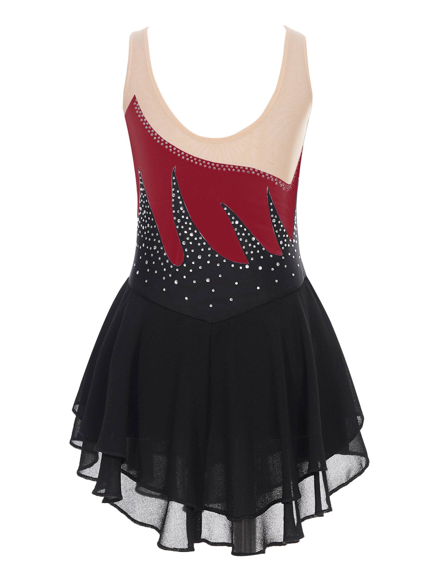Kids Girls Shiny Rhinestone Sleeveless Figure Skating Leotard Dress