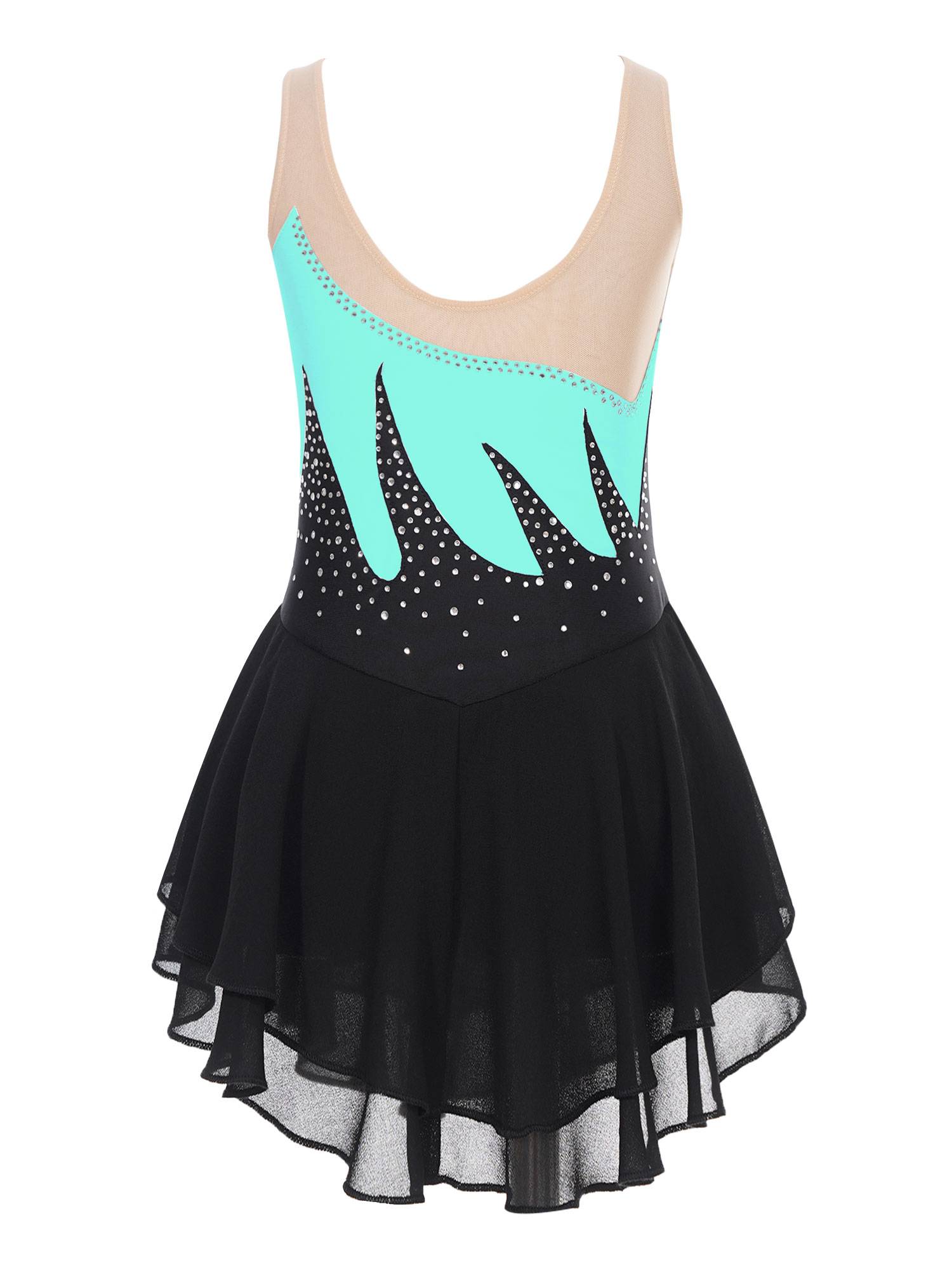 Kids Girls Shiny Rhinestone Sleeveless Figure Skating Leotard Dress