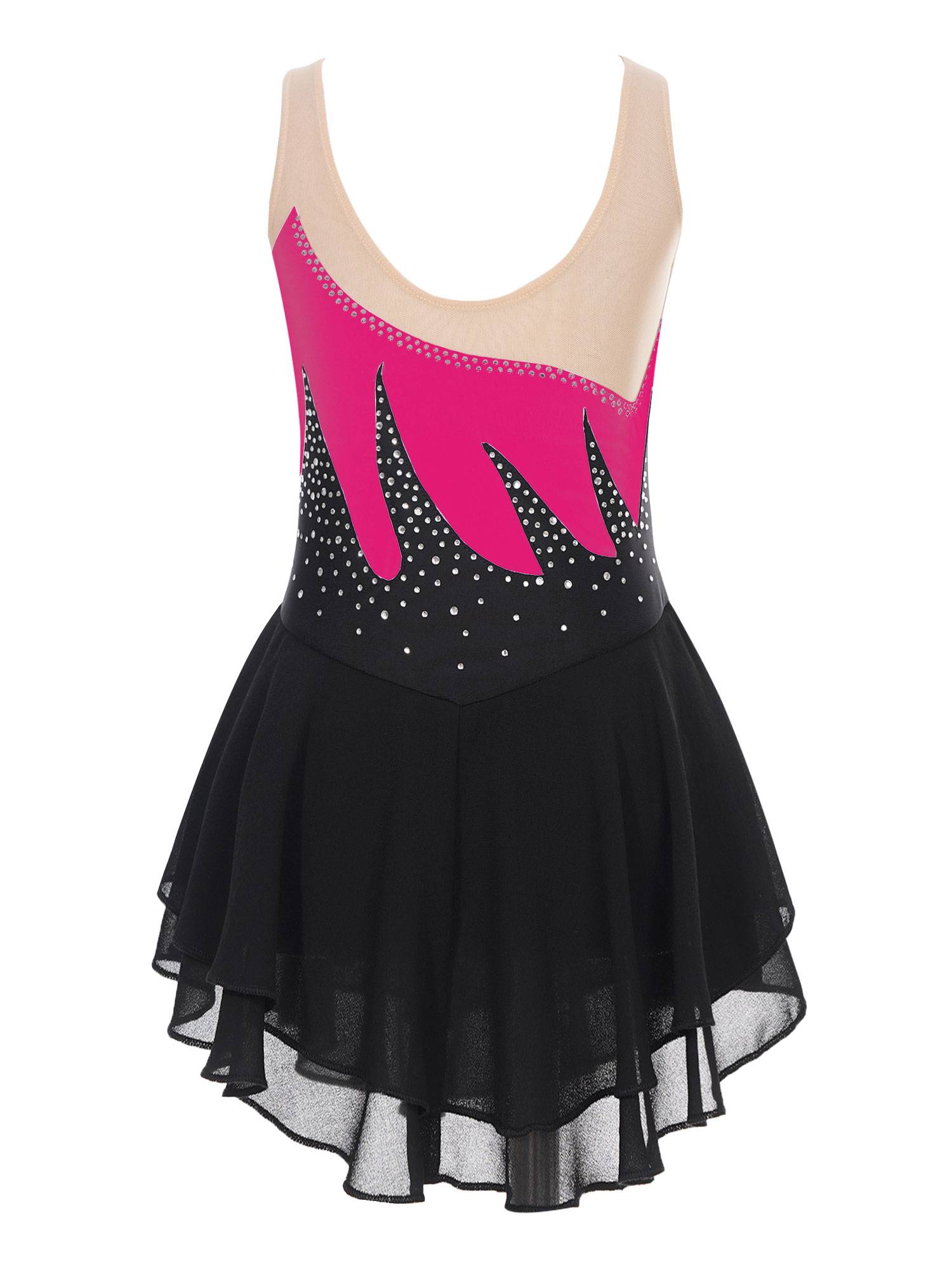 Kids Girls Shiny Rhinestone Sleeveless Figure Skating Leotard Dress