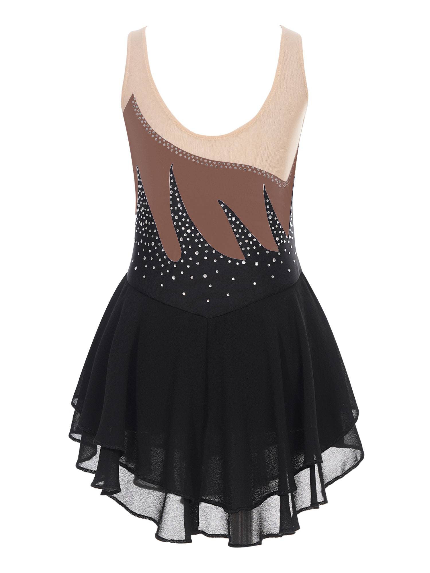 Kids Girls Shiny Rhinestone Sleeveless Figure Skating Leotard Dress