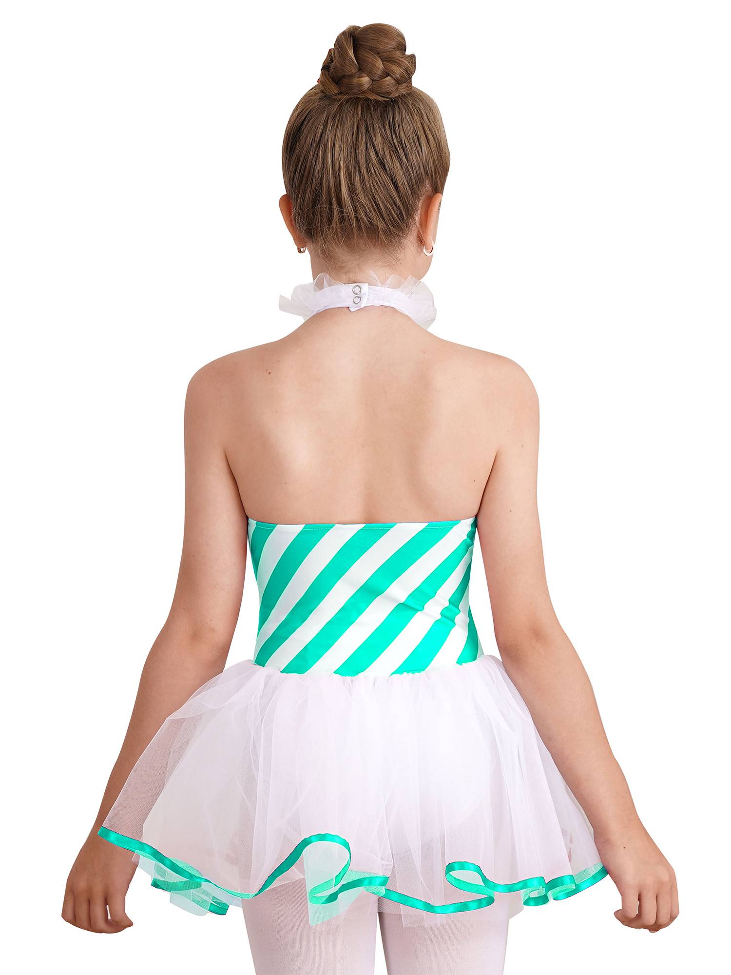 Girls Halter Neck Sleeveless Stripes Christmas Candy Cane Tutu Dress