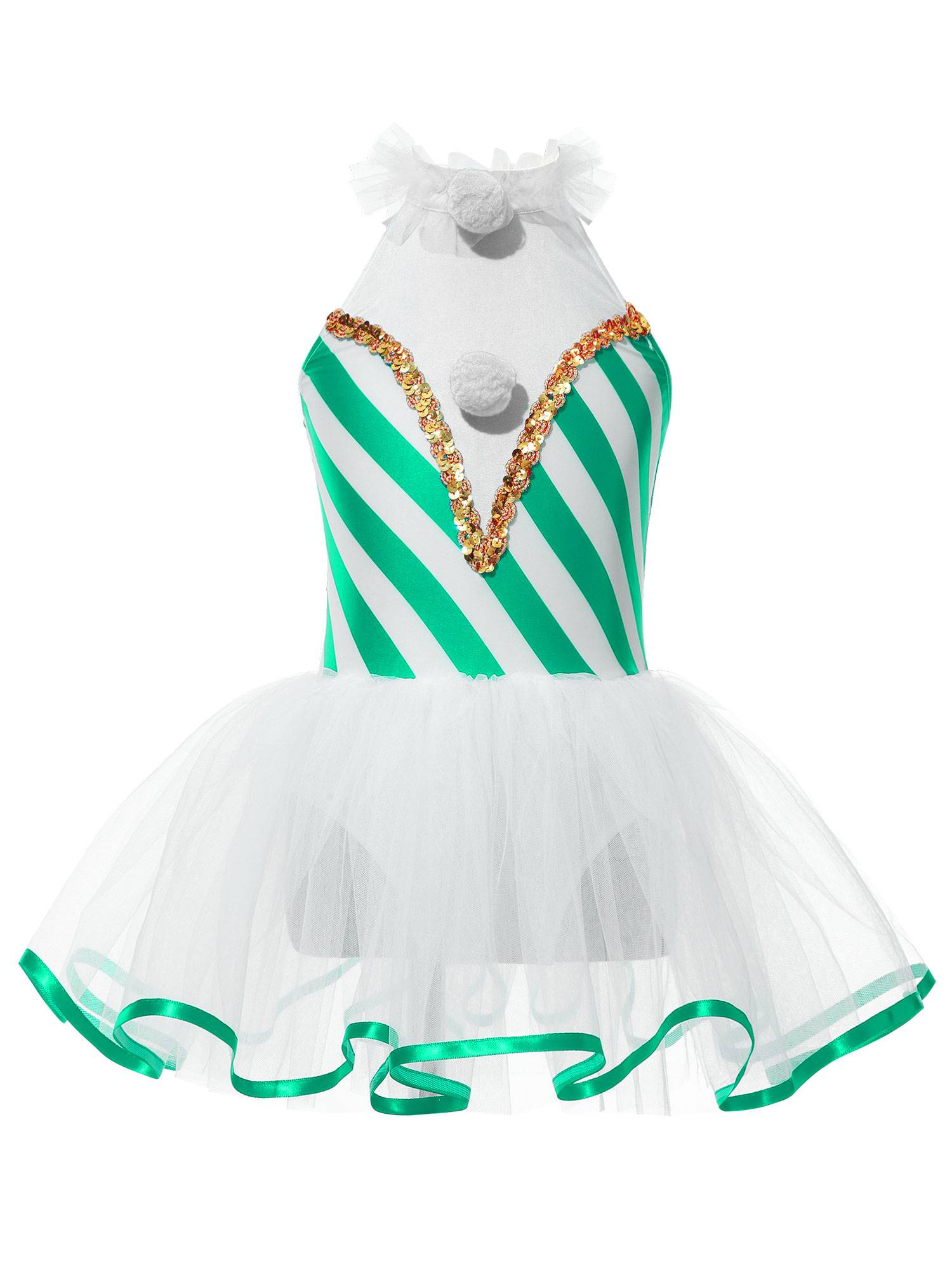 Girls Halter Neck Sleeveless Stripes Christmas Candy Cane Tutu Dress