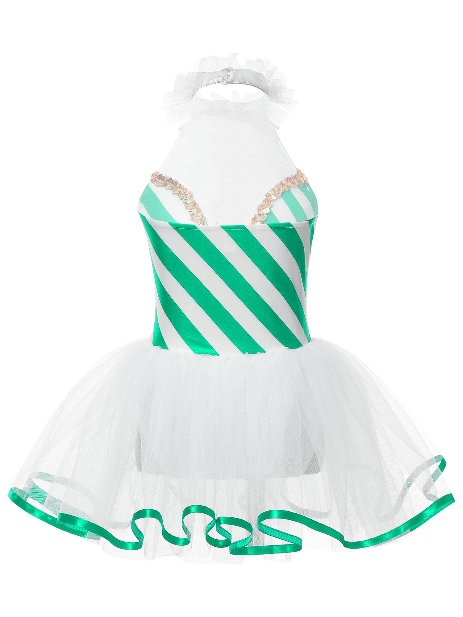 Girls Halter Neck Sleeveless Stripes Christmas Candy Cane Tutu Dress