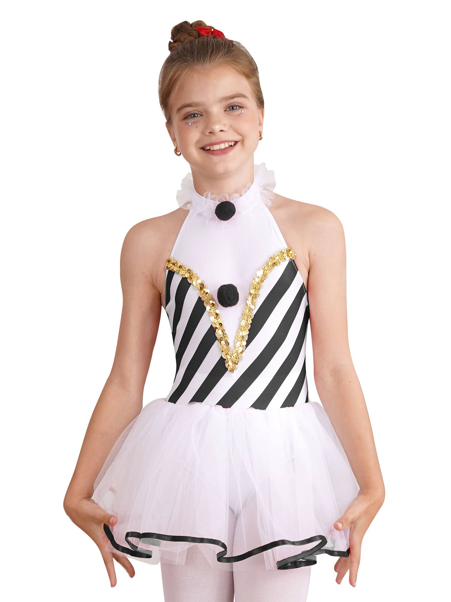 Girls Halter Neck Sleeveless Stripes Christmas Candy Cane Tutu Dress