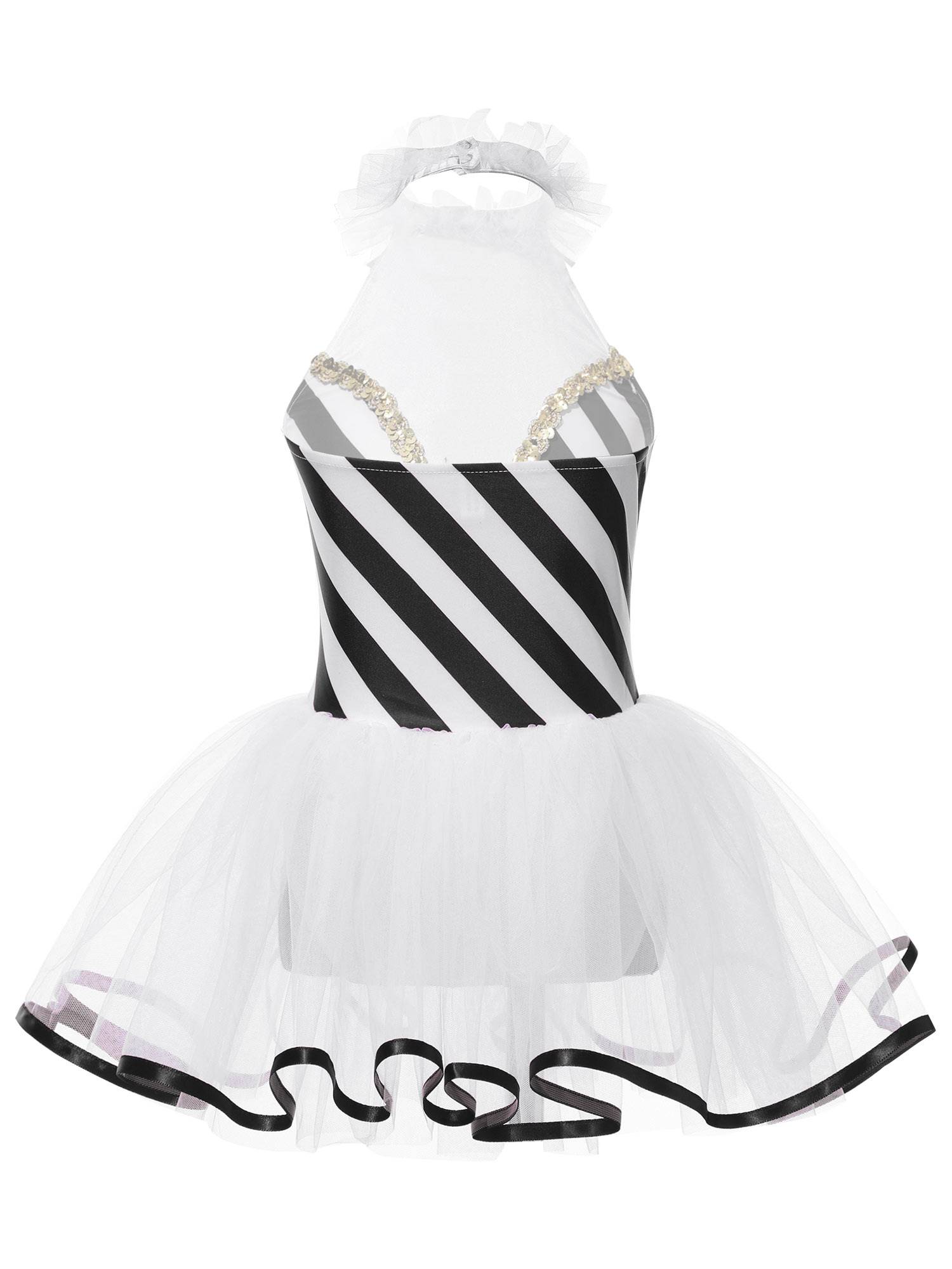 Girls Halter Neck Sleeveless Stripes Christmas Candy Cane Tutu Dress