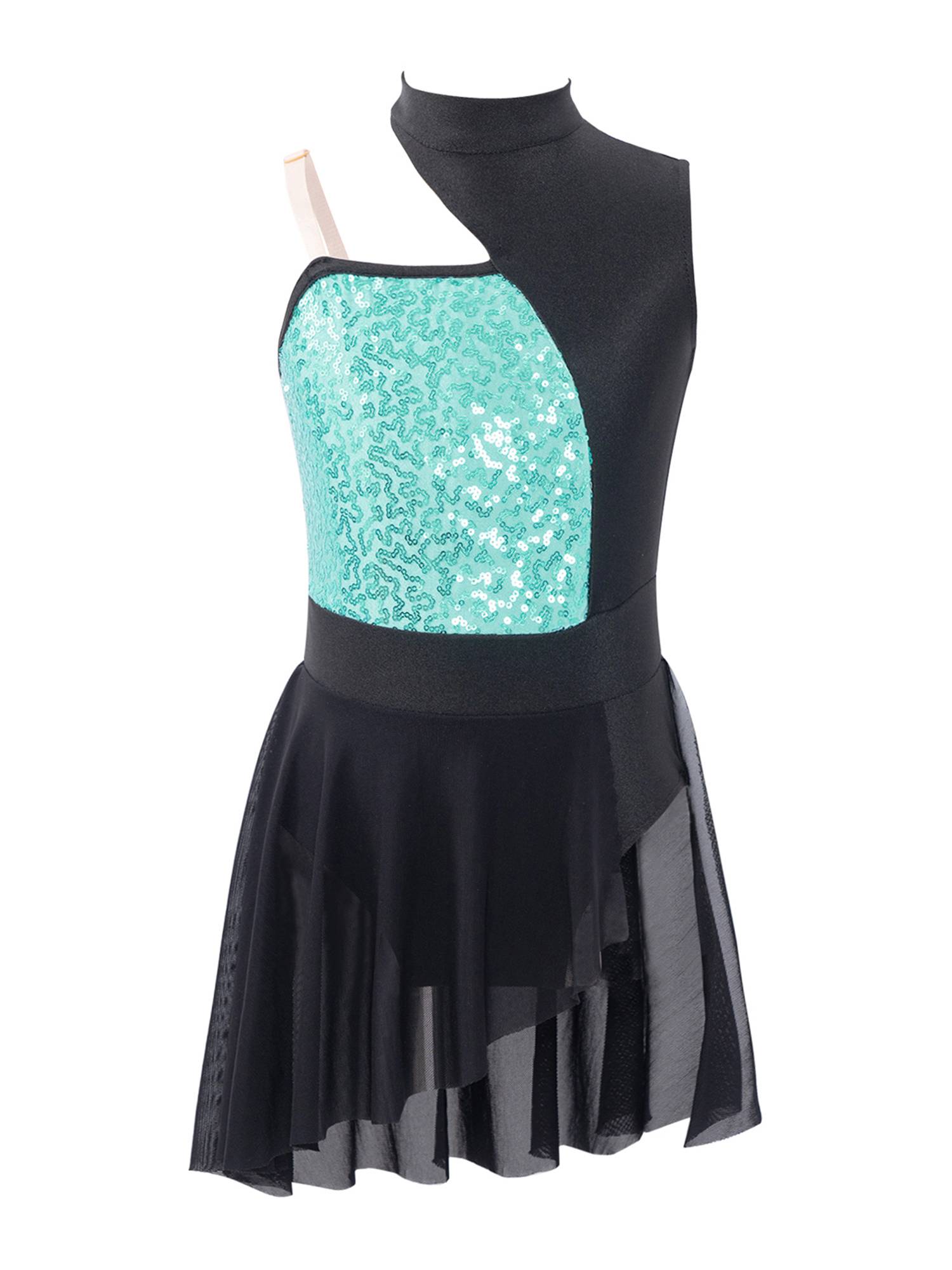 Kids Girls Sleeveless Sequins Mesh Lyrical Contemporary Dance Dress