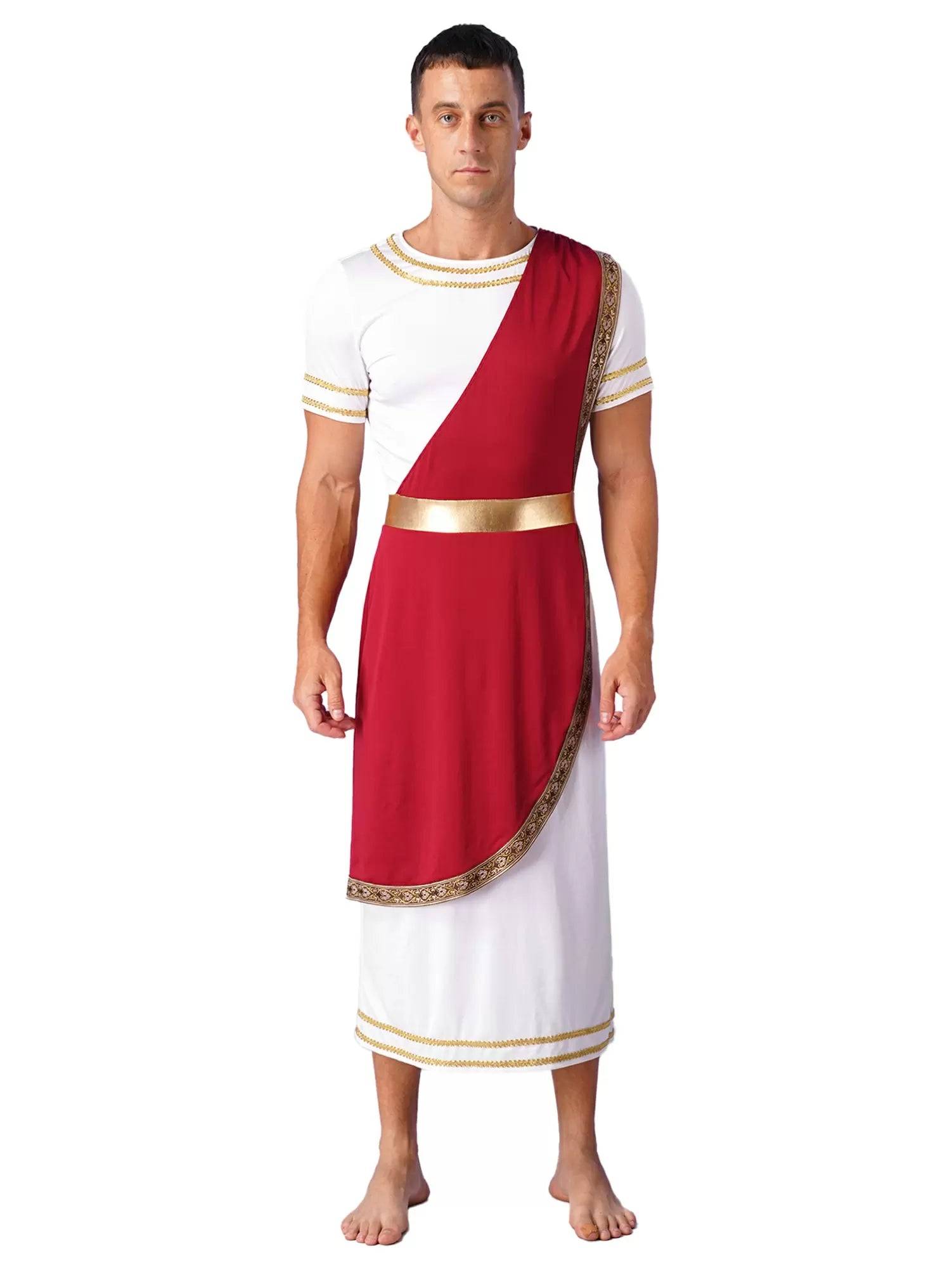 Men Short Sleeve Roman Robe Halloween Ancient Greek Toga Dress