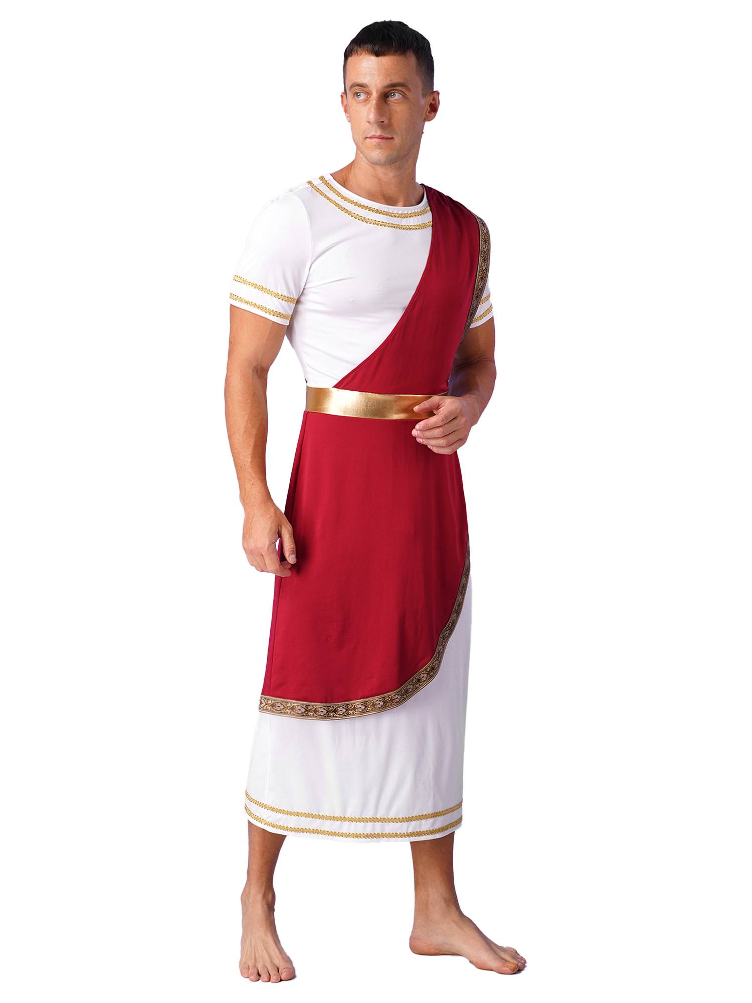 Men Short Sleeve Roman Robe Halloween Ancient Greek Toga Dress