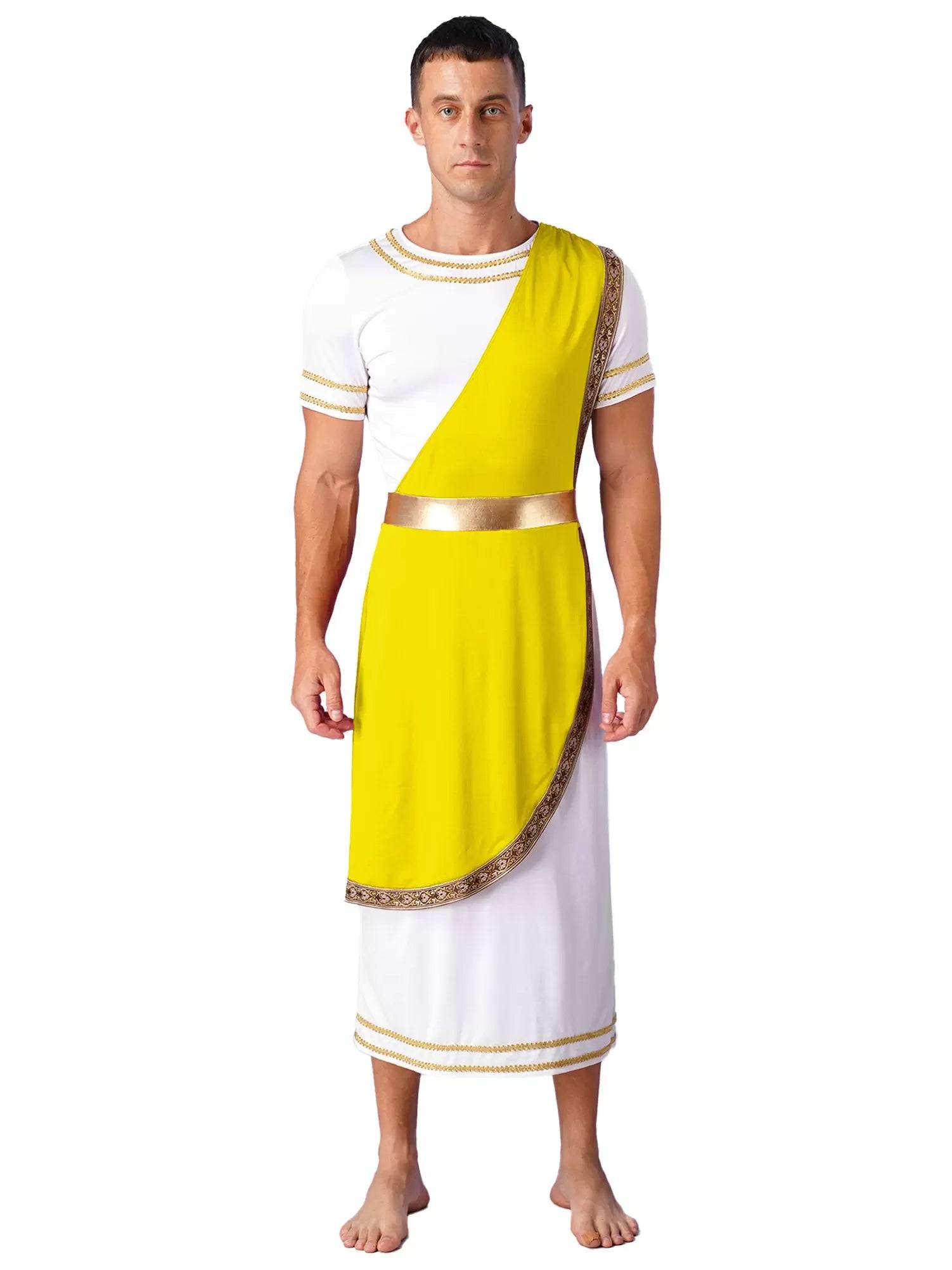 Men Short Sleeve Roman Robe Halloween Ancient Greek Toga Dress