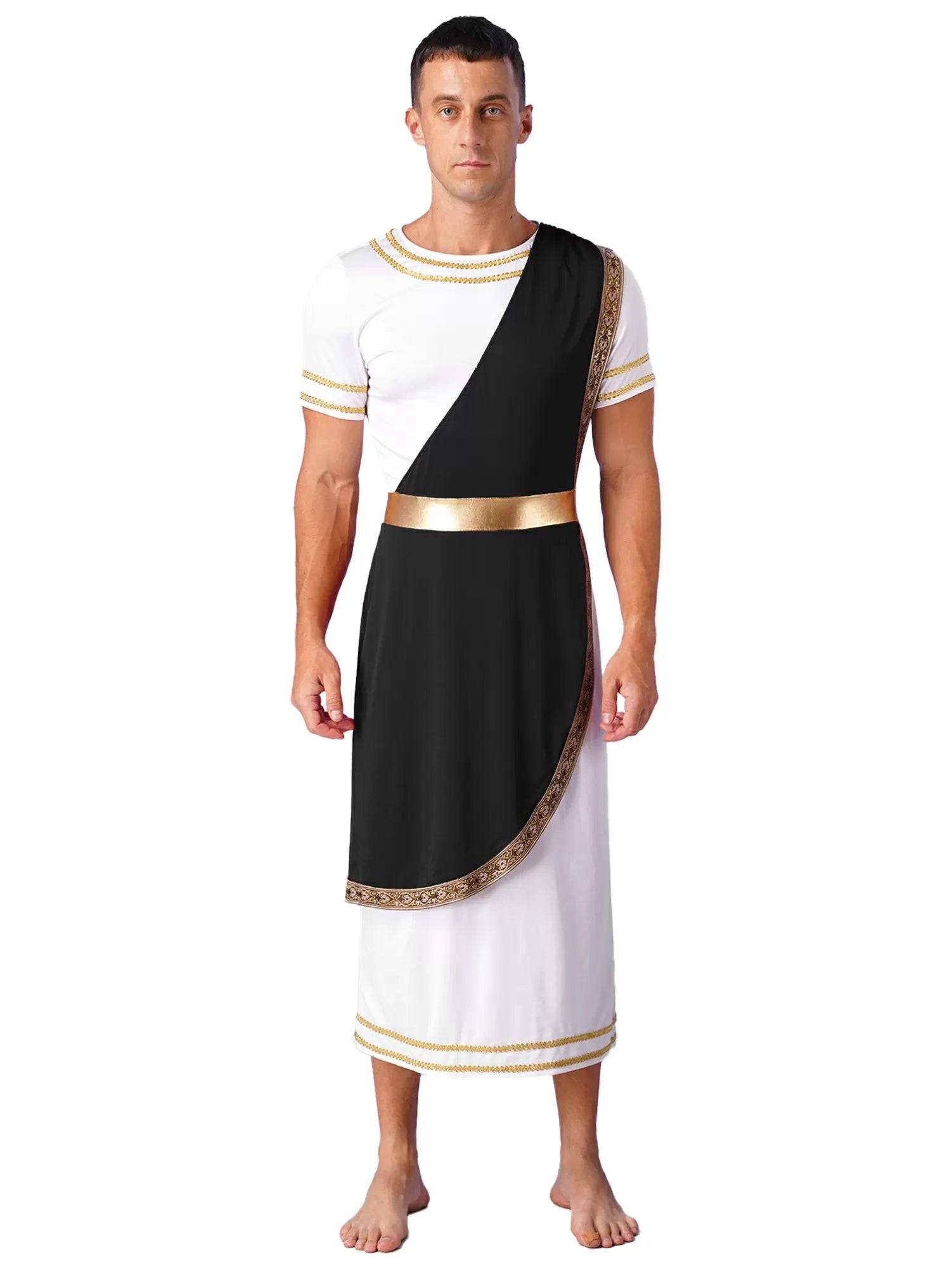 Men Short Sleeve Roman Robe Halloween Ancient Greek Toga Dress
