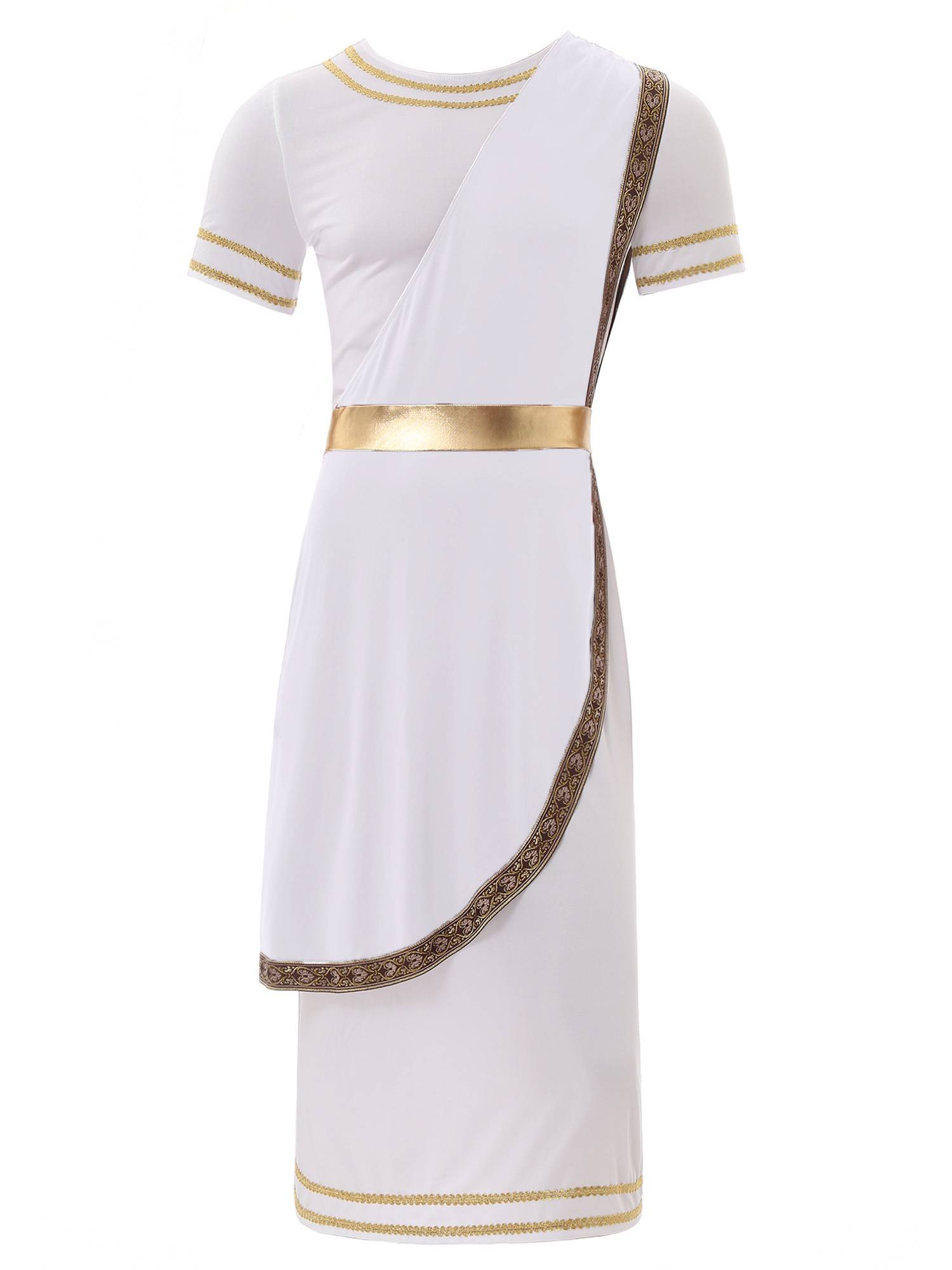 Men Short Sleeve Roman Robe Halloween Ancient Greek Toga Dress