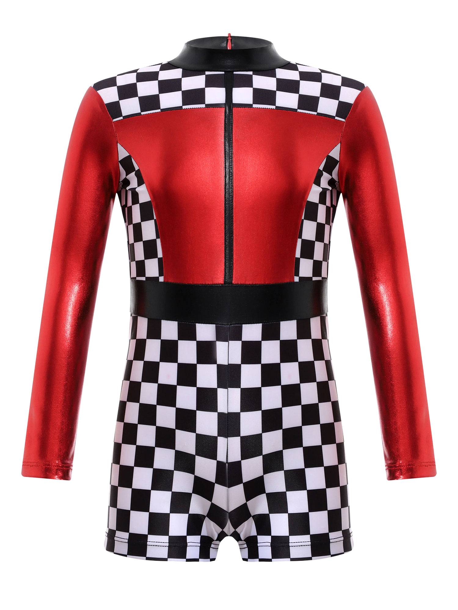 Girls Long Sleeve Checkerboard Print Race Car Racer Costume Jumpsuit