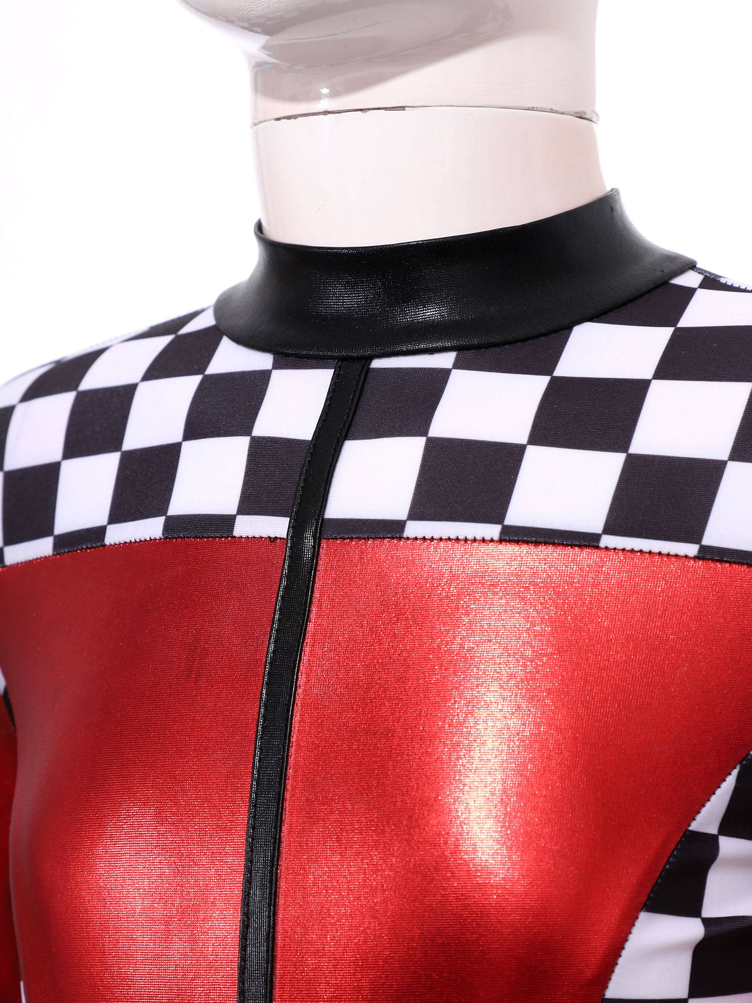 Girls Long Sleeve Checkerboard Print Race Car Racer Costume Jumpsuit