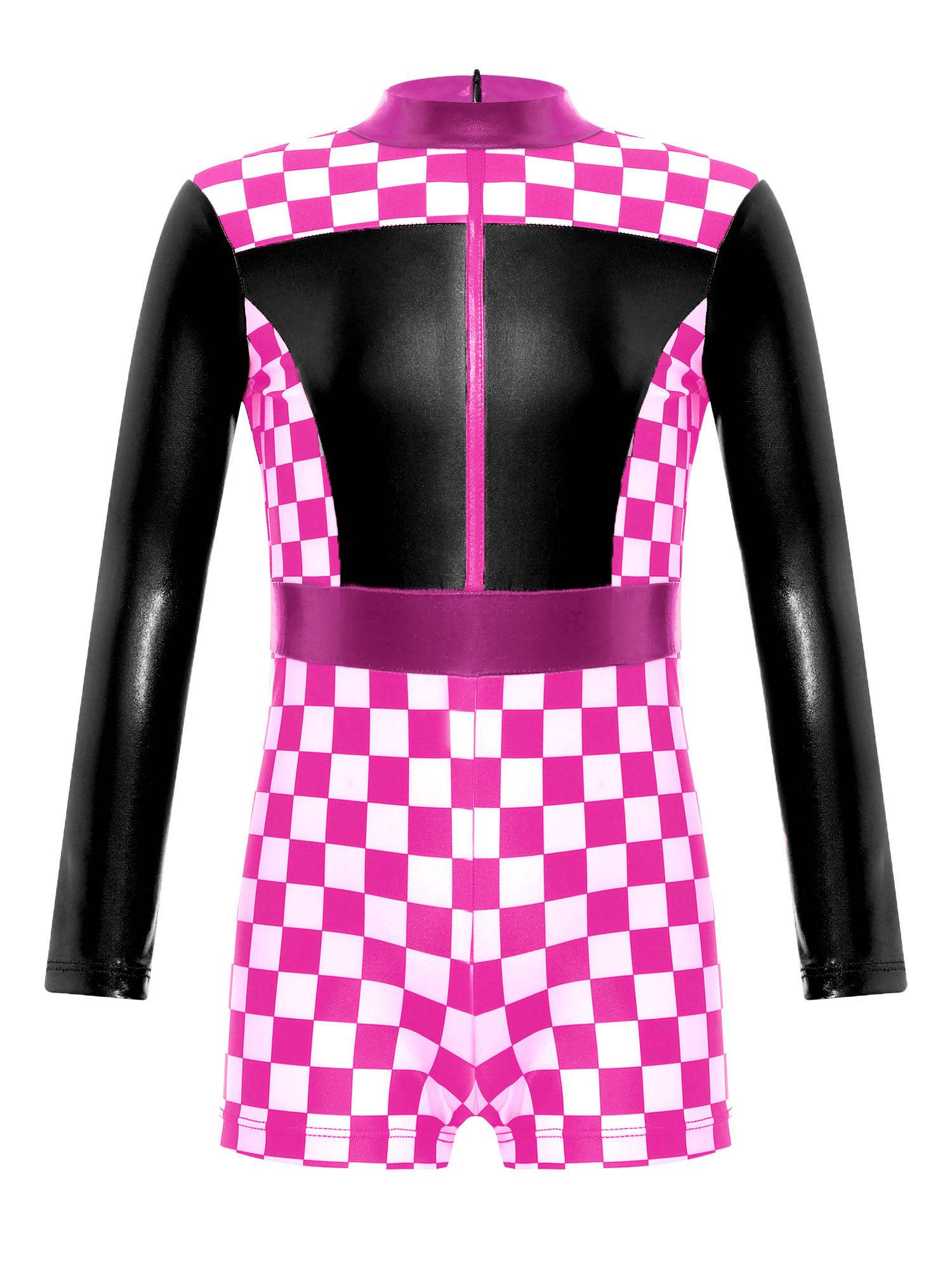 Girls Long Sleeve Checkerboard Print Race Car Racer Costume Jumpsuit