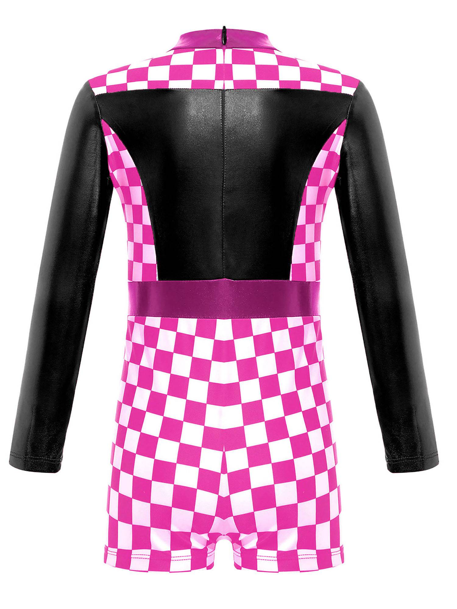 Girls Long Sleeve Checkerboard Print Race Car Racer Costume Jumpsuit