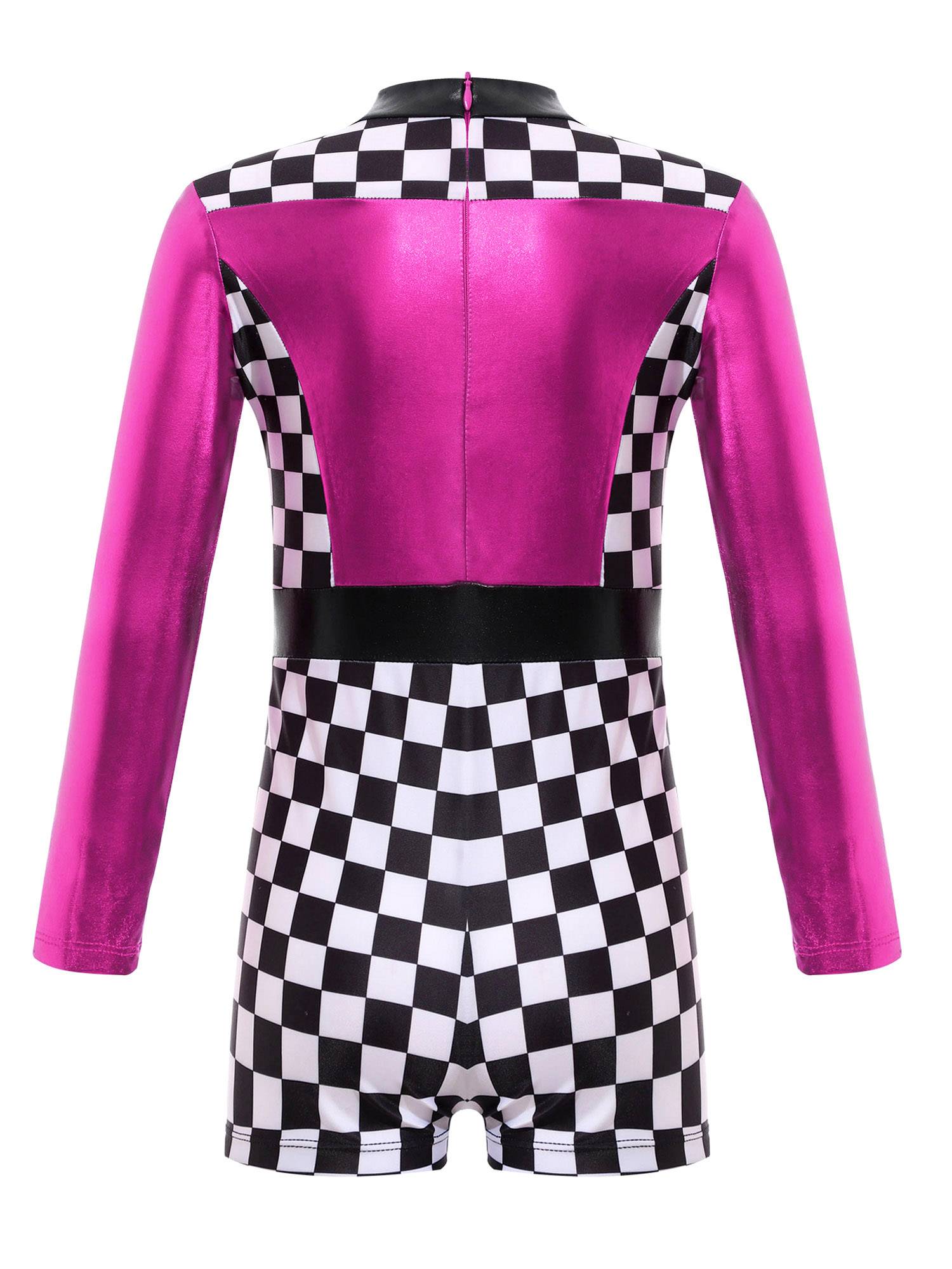 Girls Long Sleeve Checkerboard Print Race Car Racer Costume Jumpsuit