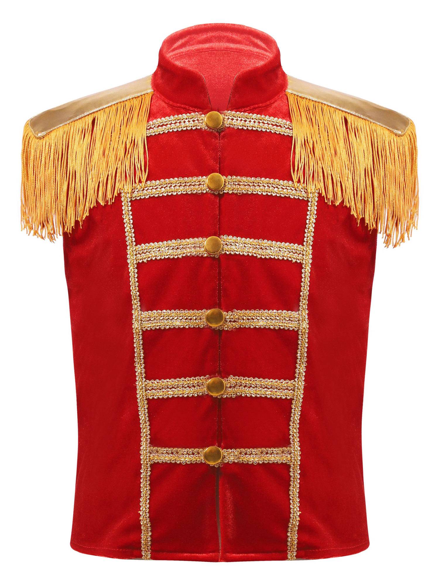 Kids Stand Collar Sleeveless Fringe Front Button Circus Costume Waistcoat