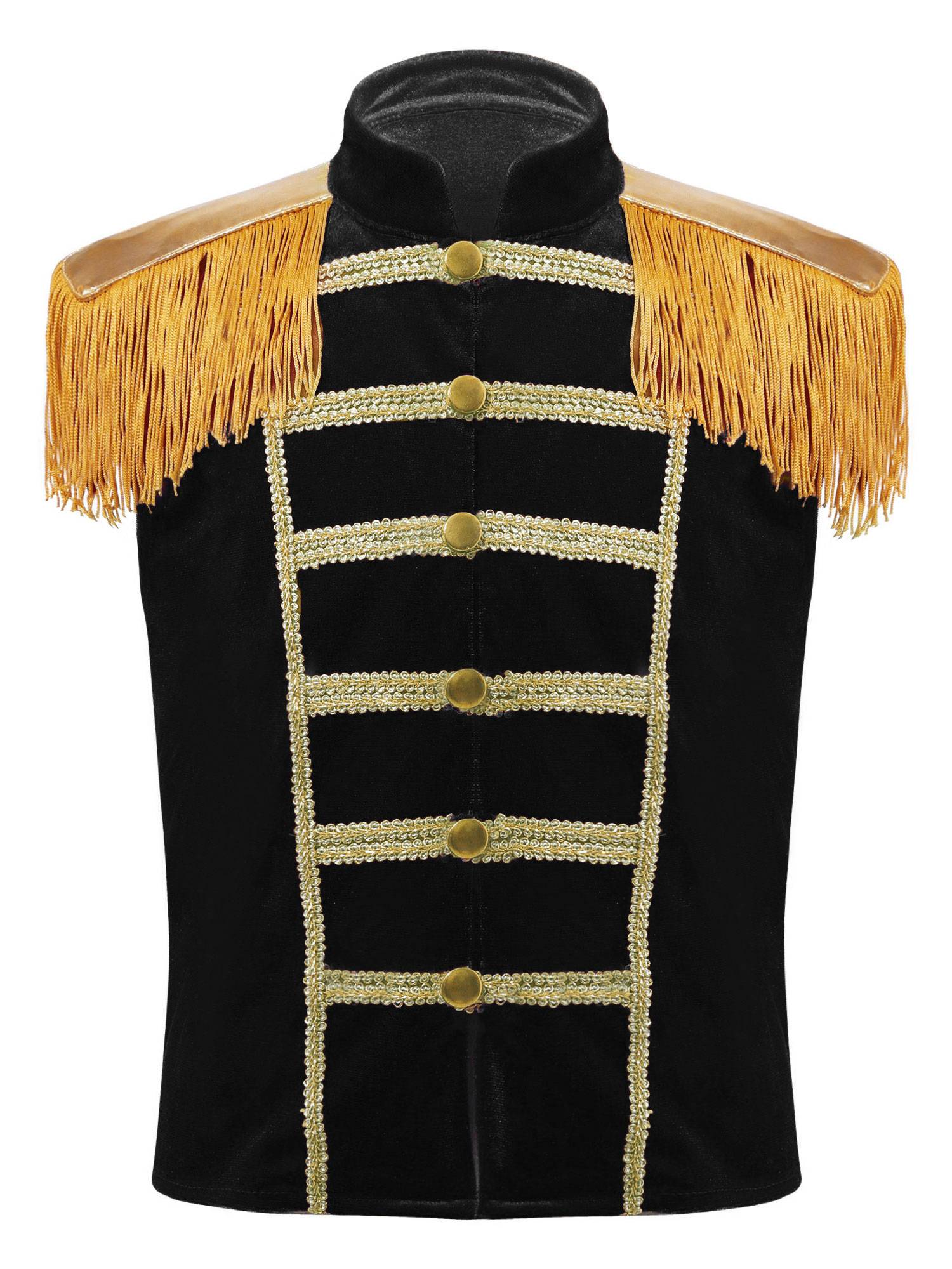 Kids Stand Collar Sleeveless Fringe Front Button Circus Costume Waistcoat