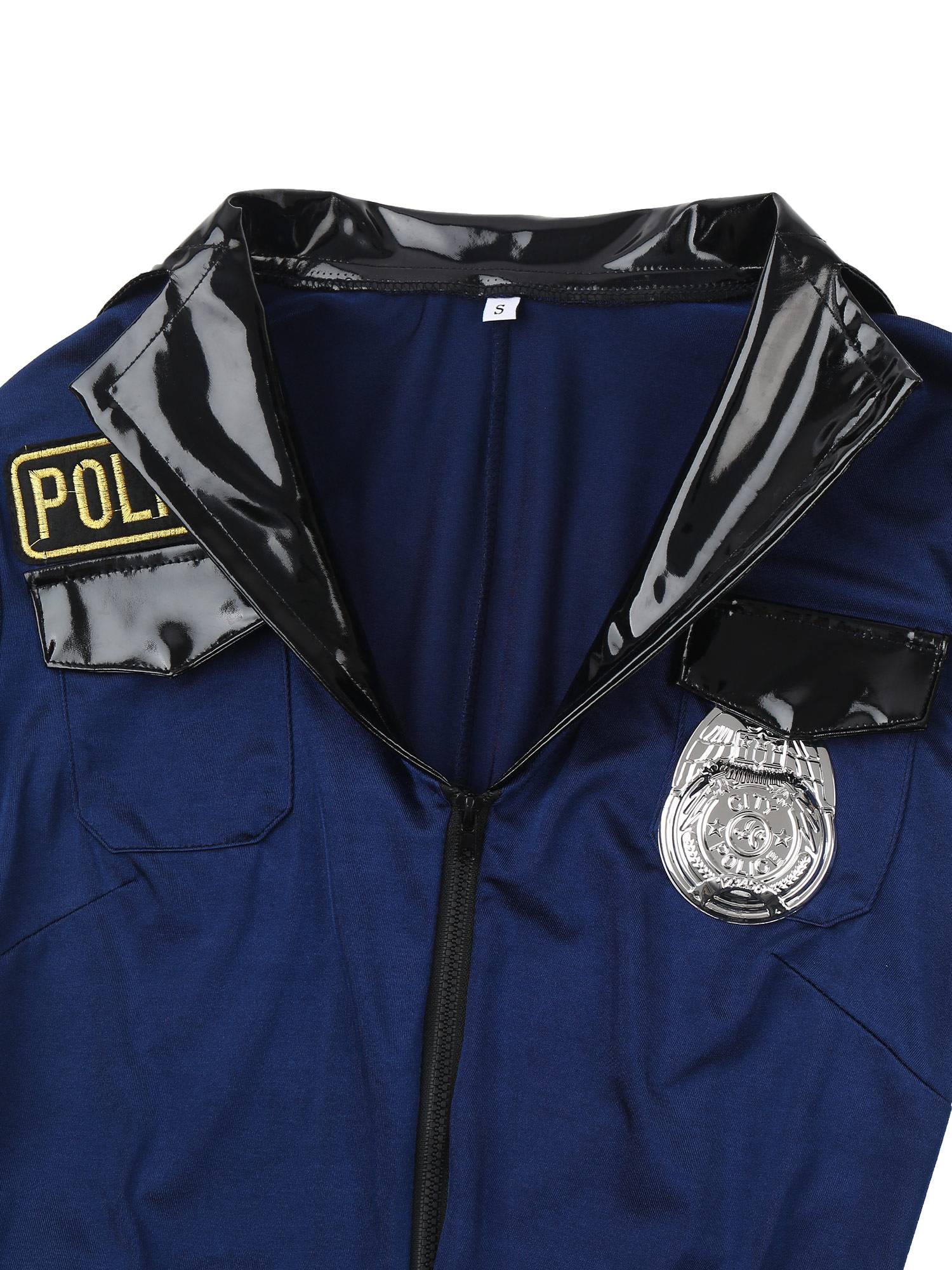 Women 7pcs Short Sleeve Front Zipper Halloween Police Cosplay Jumpsuit Set