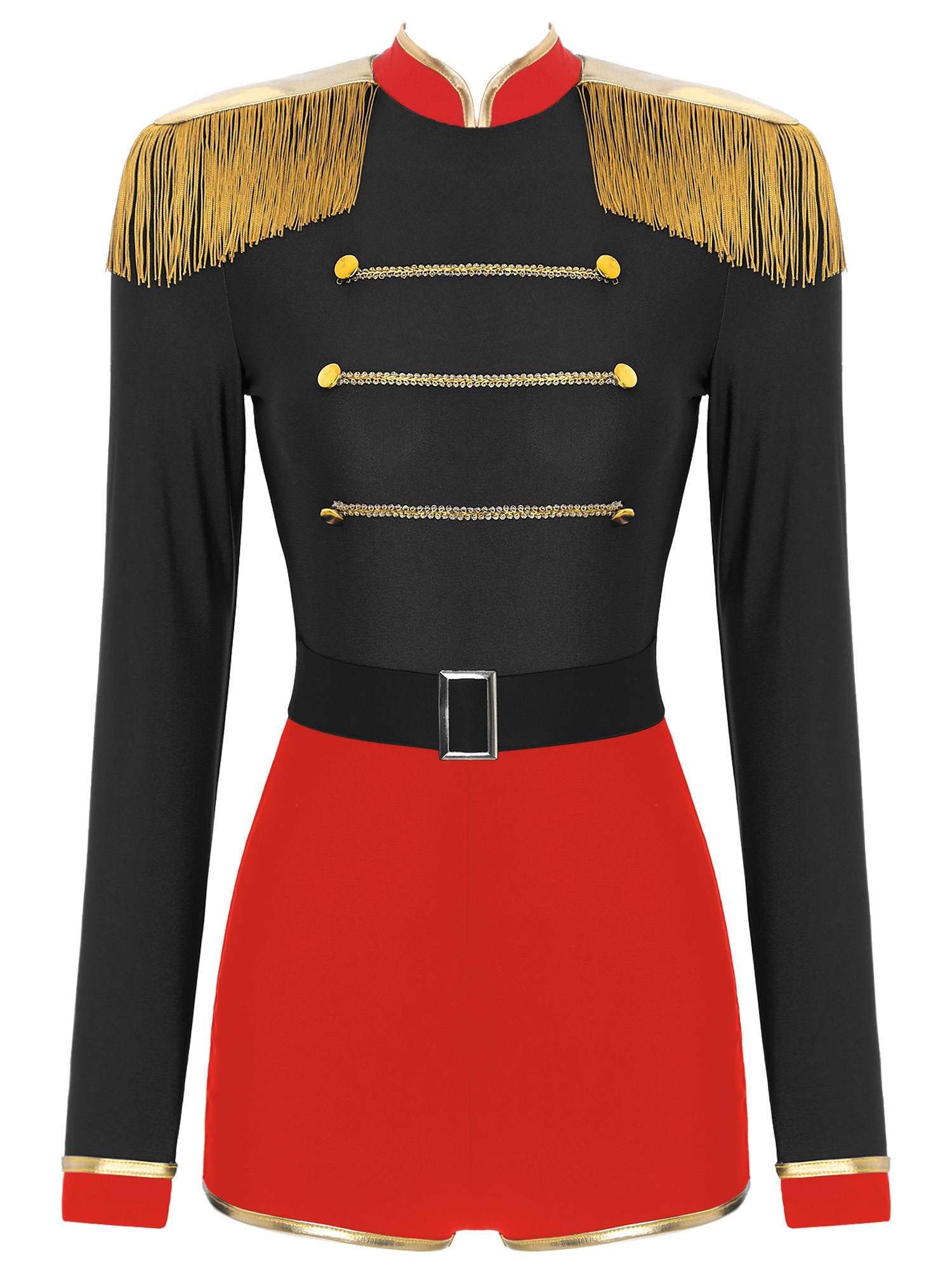 Women Halloween Long Sleeve Fringe Circus Ringmaster Jumpsuit