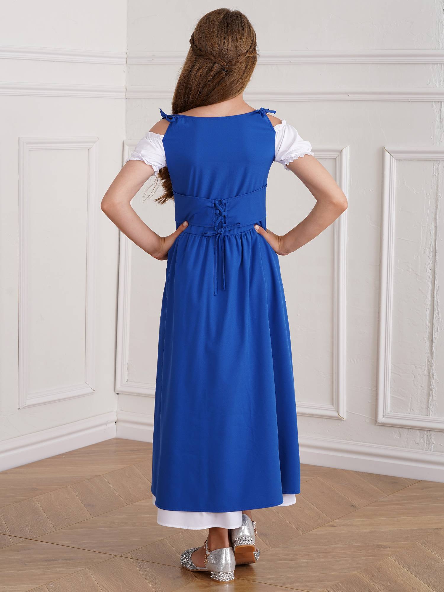 Kids Girls Medieval Renaissance Costume Short Sleeve  Ruffle Dress