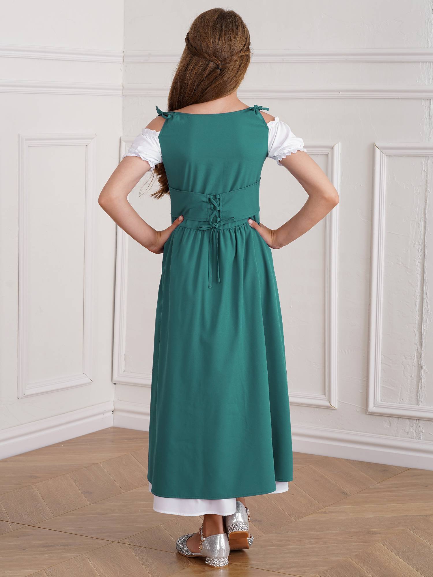 Kids Girls Medieval Renaissance Costume Short Sleeve  Ruffle Dress