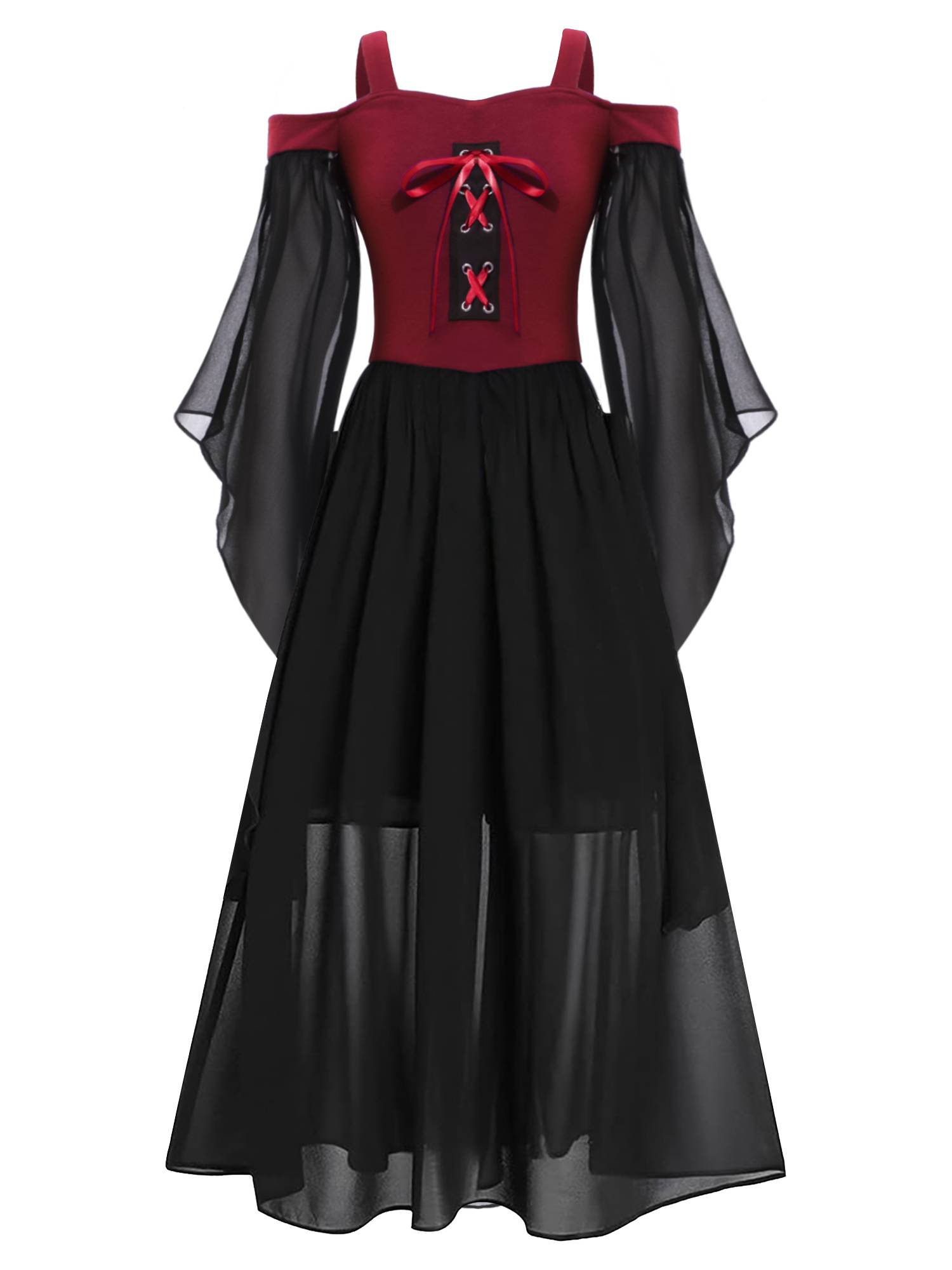 Kids Girls Cold Shoulder Halloween Medieval Renaissance Gothic Dress