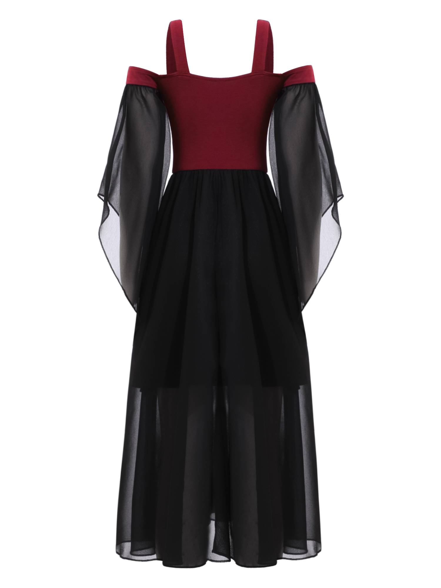 Kids Girls Cold Shoulder Halloween Medieval Renaissance Gothic Dress