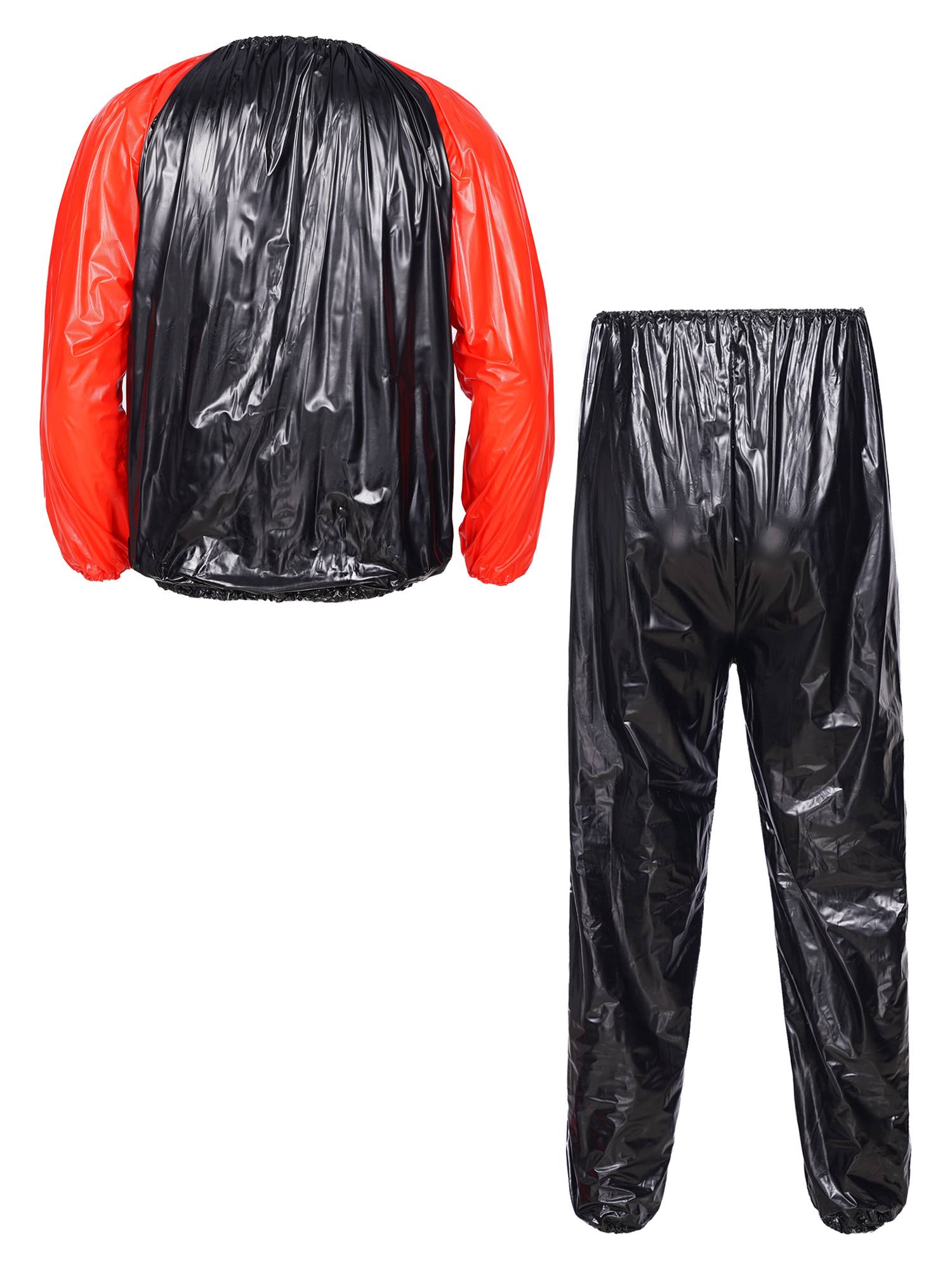 Men 2pcs PVC Long Sleeve Top with Pants Fitness Gym Workout Set