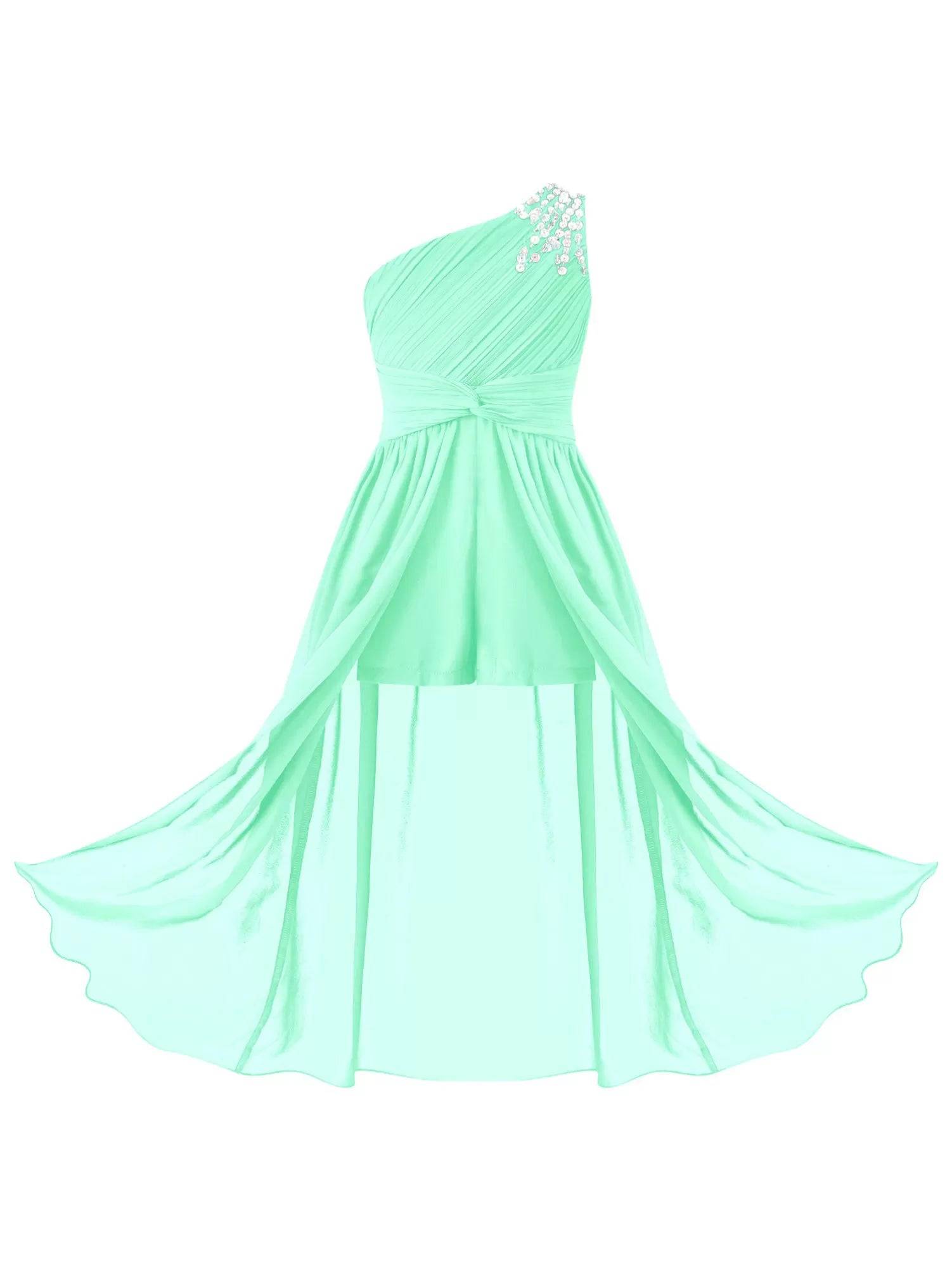 Kids Girls Shiny Beaded One Shoulder Romper Dress