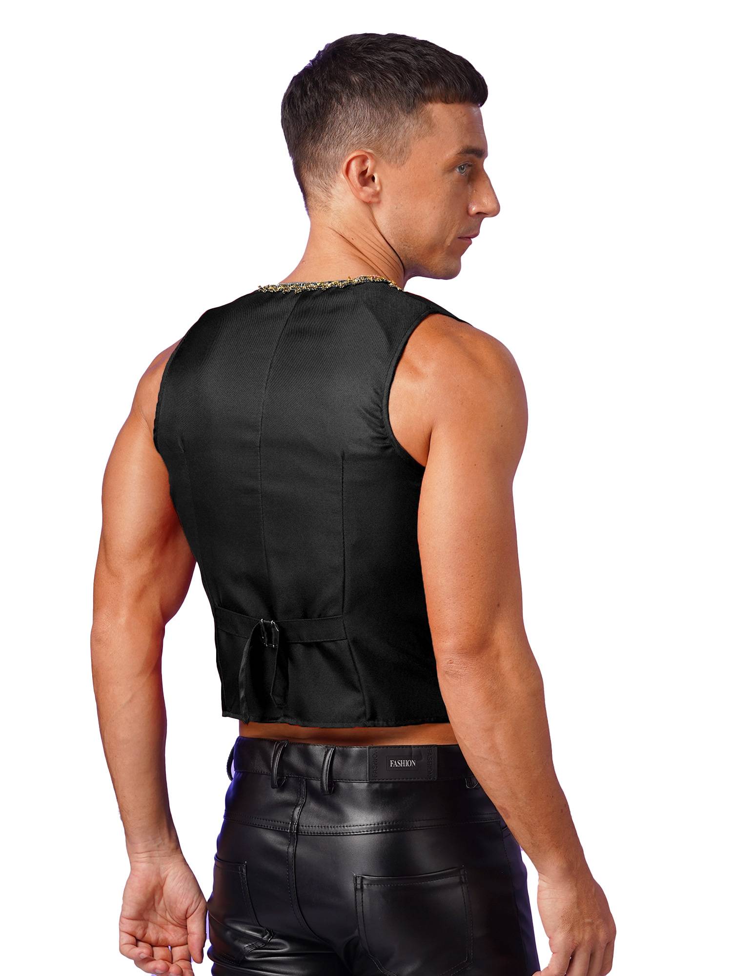 Men Sleeveless Embroidery Open Front Medieval Gothic Waistcoat