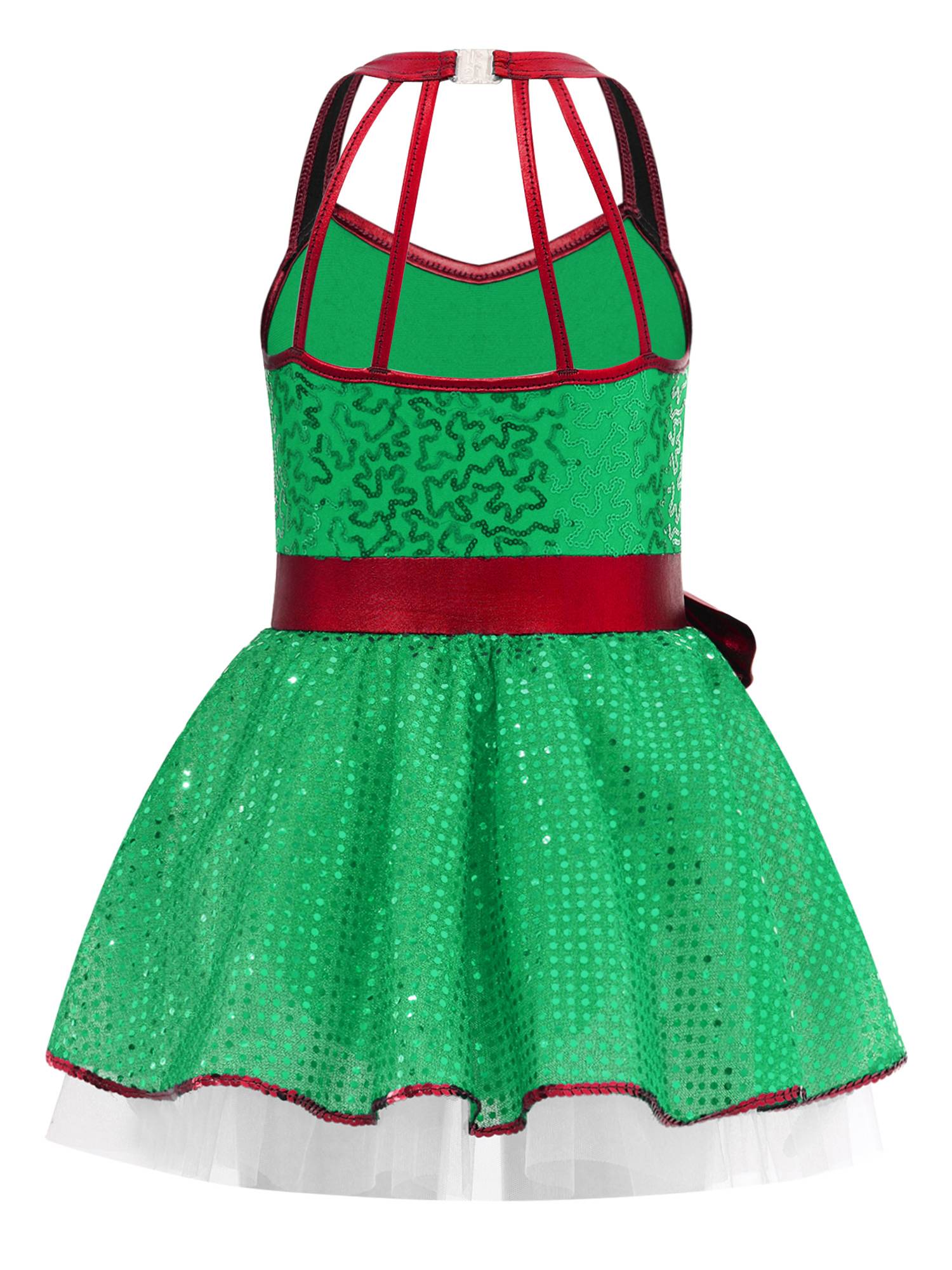 Girls Sleeveless Strappy Sequins Bowknot Christmas Tutu Dress