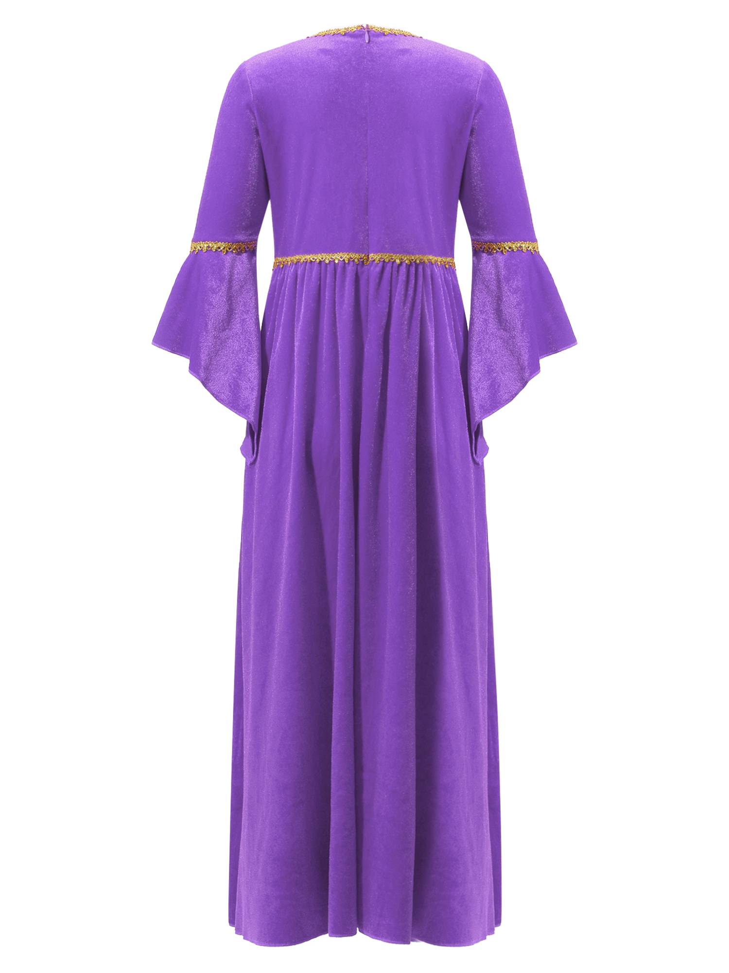 Kids Girls Square Neck Flared Sleeve Empire Waist Medieval Vintage Maxi Dress