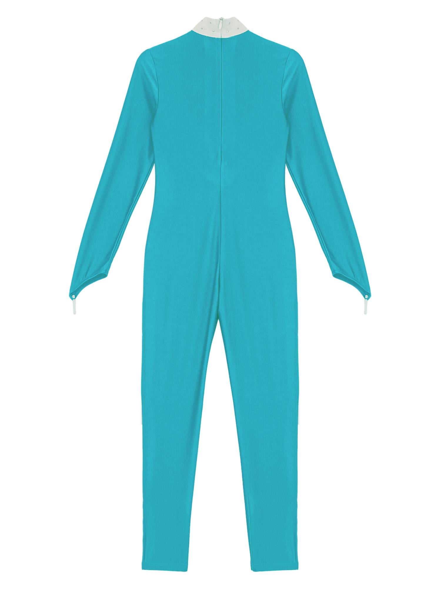 Kids Girls Sequined Rhinestone Long Sleeve Figure Skating Unitard