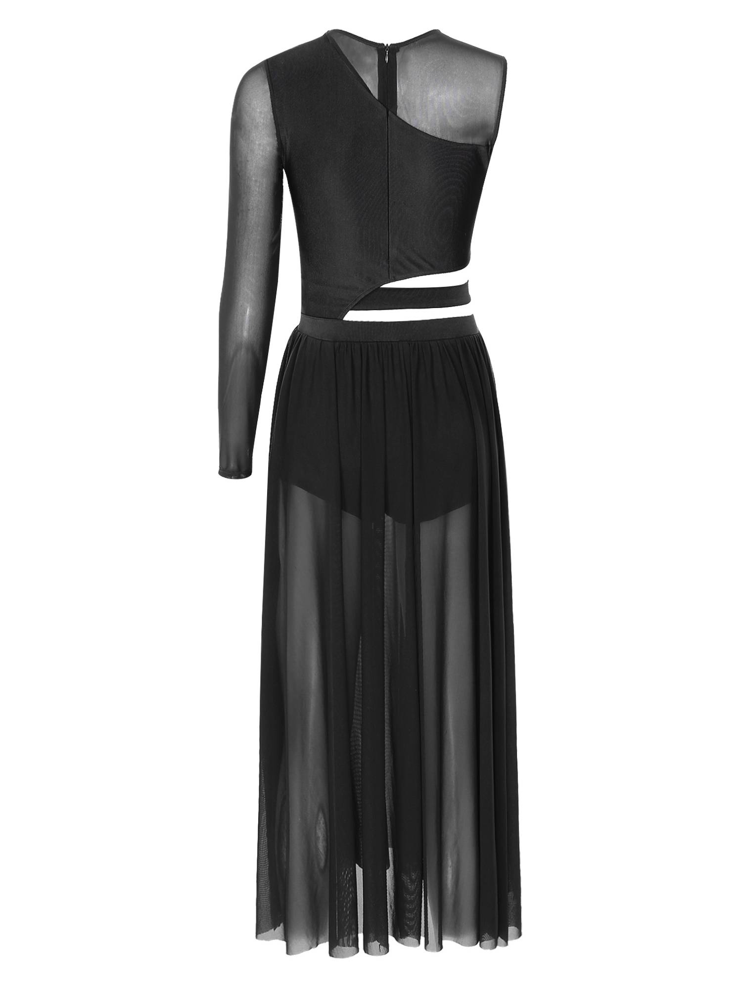 Women One Shoulder Side Slit Modern Lyrical Dance Leotard Dresses