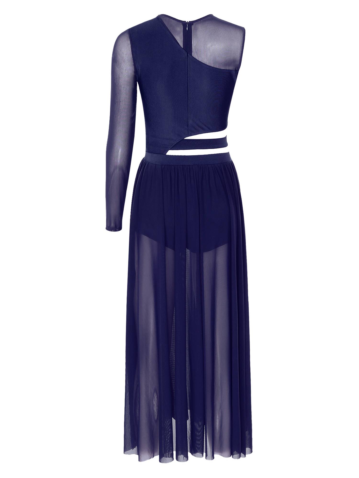 Women One Shoulder Side Slit Modern Lyrical Dance Leotard Dresses