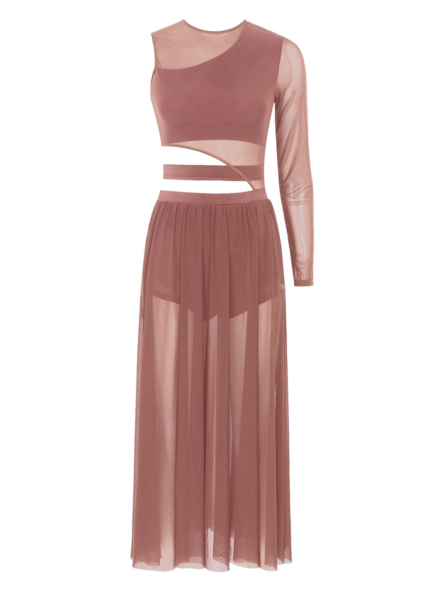 Women One Shoulder Side Slit Modern Lyrical Dance Leotard Dresses