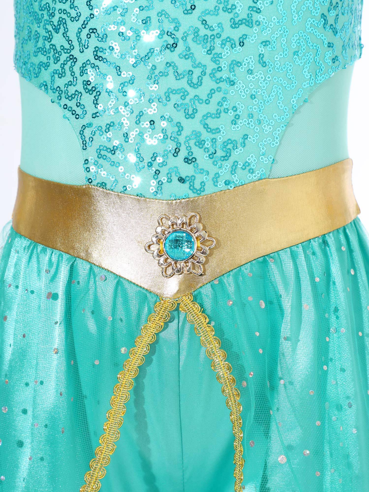 Girls Arabian Princess Sleeveless Shiny Sequins Jumpsuit