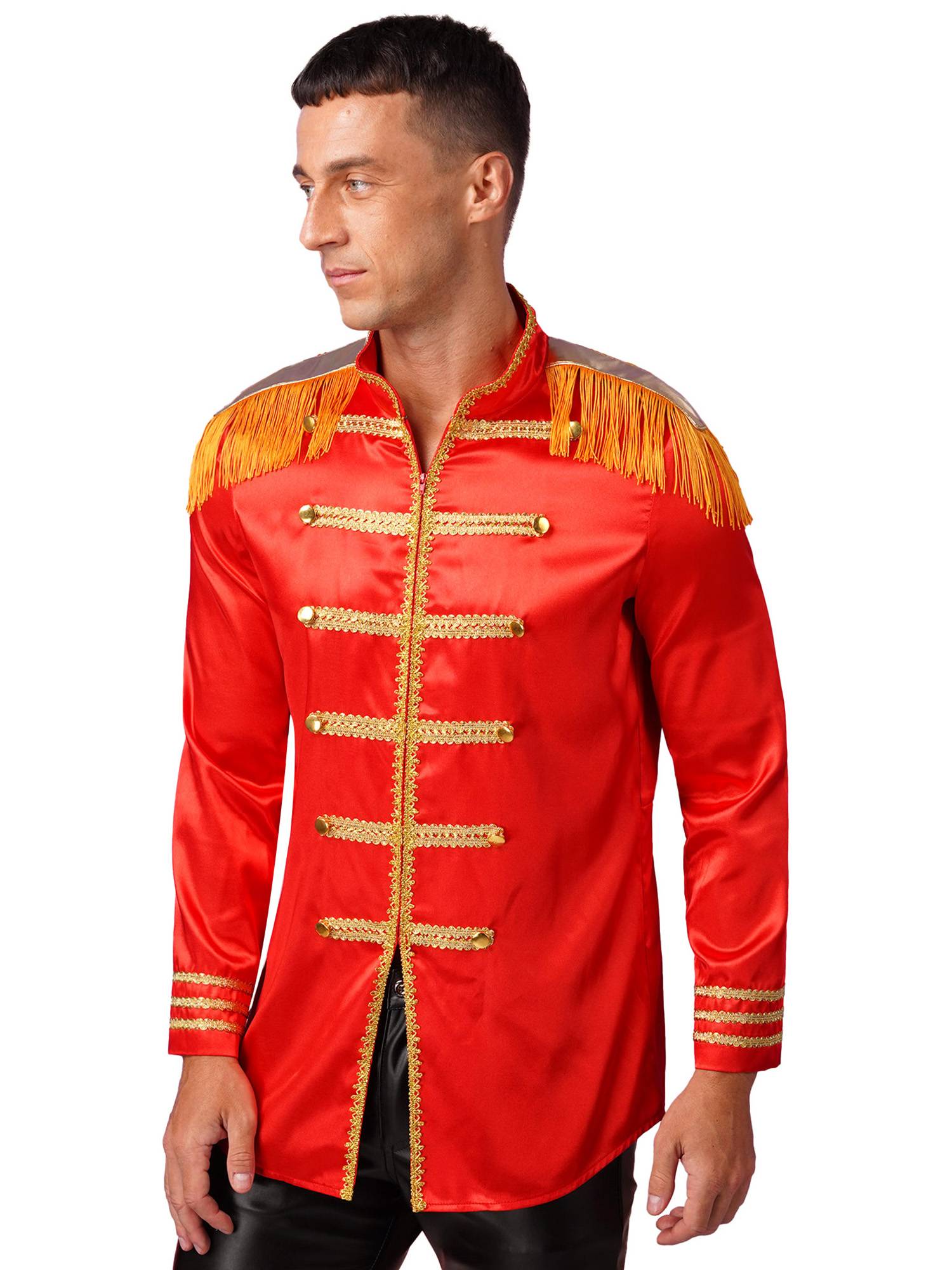 Men Halloween Long Sleeve Front Zip-up Satin Jackets Circus Costume