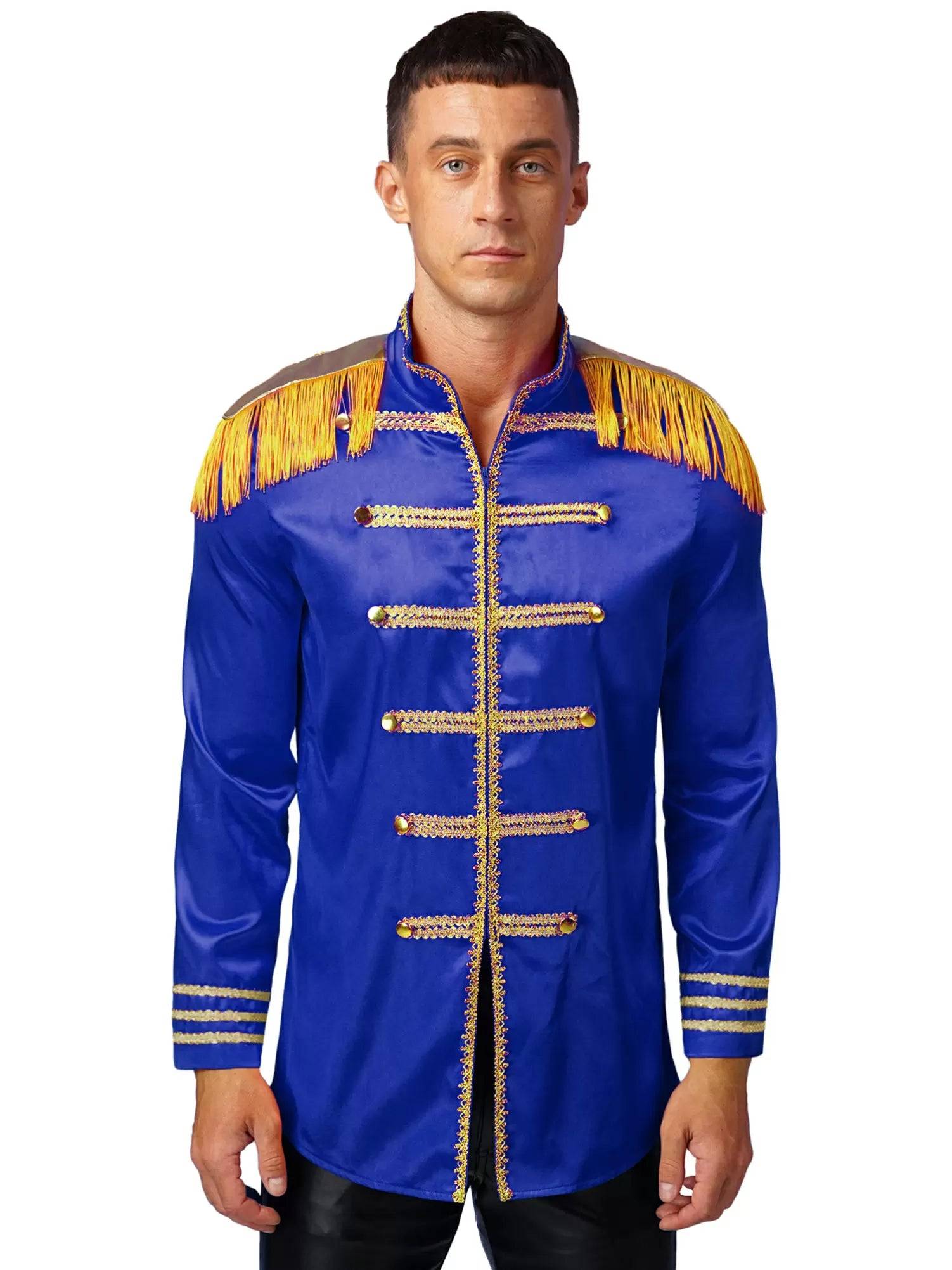 Men Halloween Long Sleeve Front Zip-up Satin Jackets Circus Costume