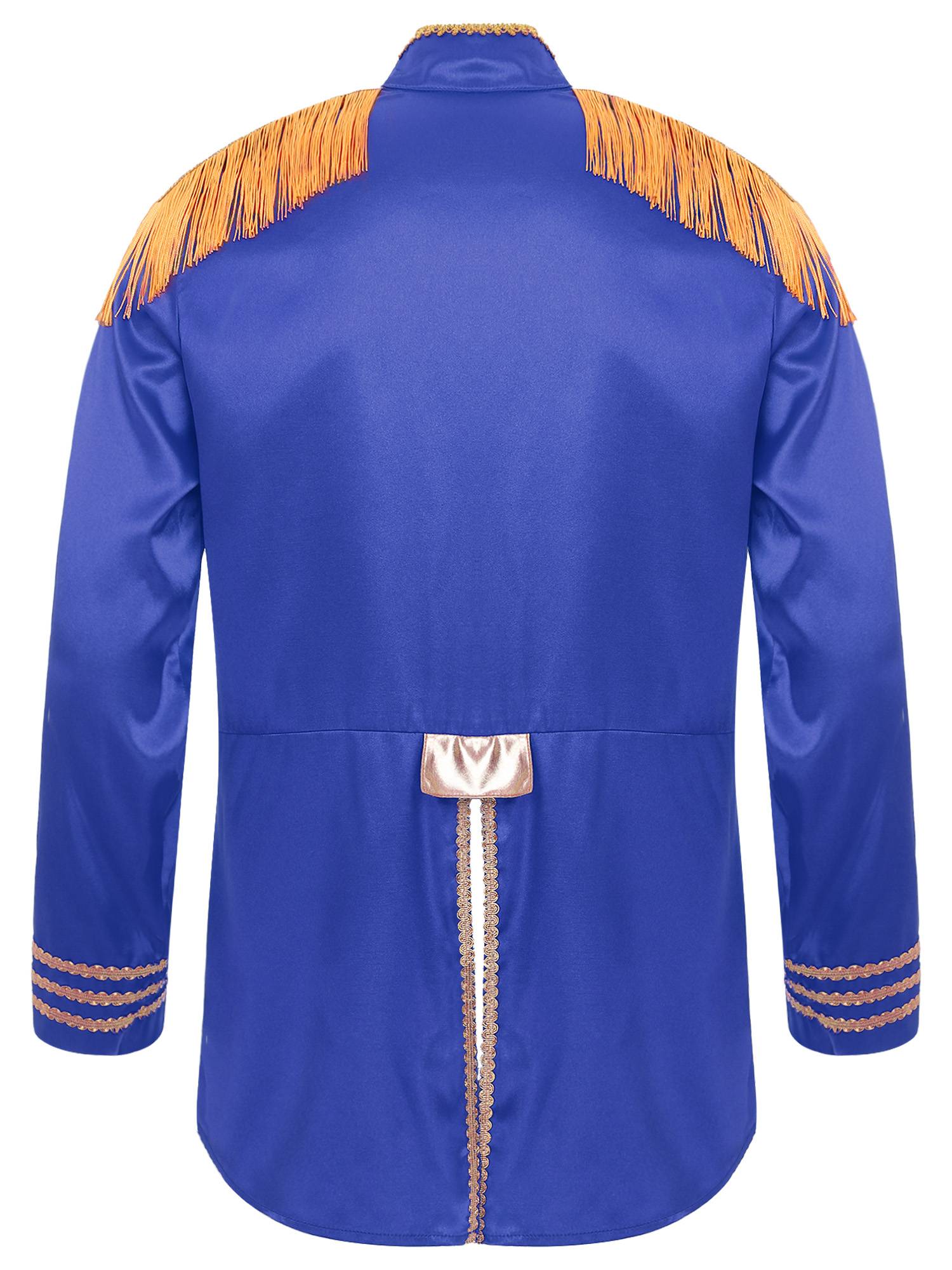 Men Halloween Long Sleeve Front Zip-up Satin Jackets Circus Costume