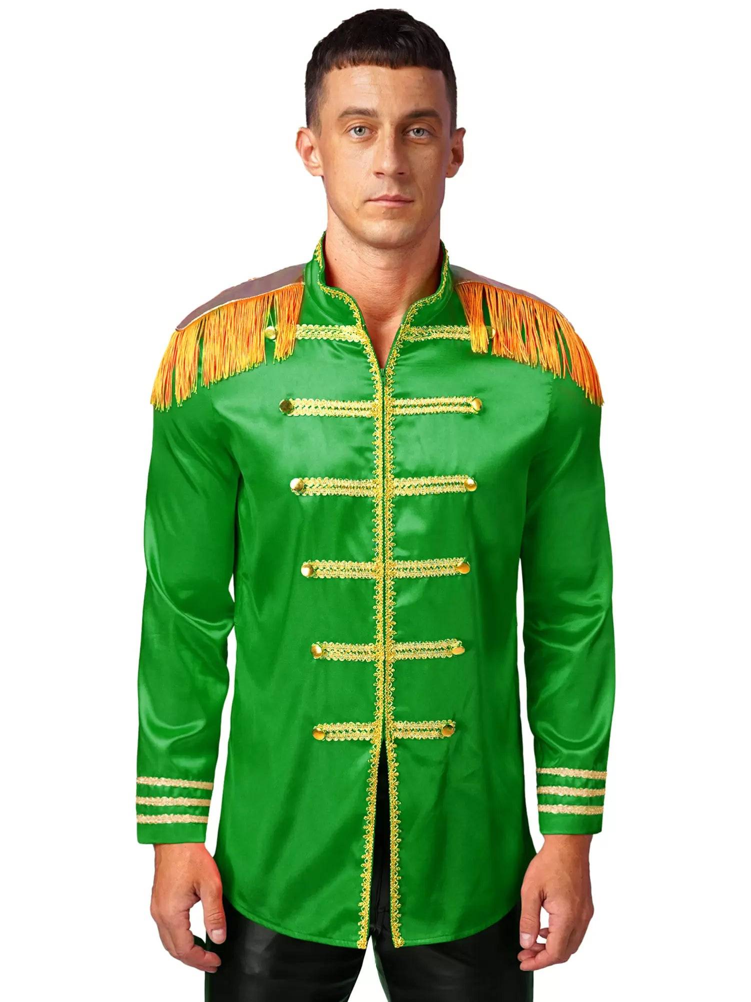 Men Halloween Long Sleeve Front Zip-up Satin Jackets Circus Costume