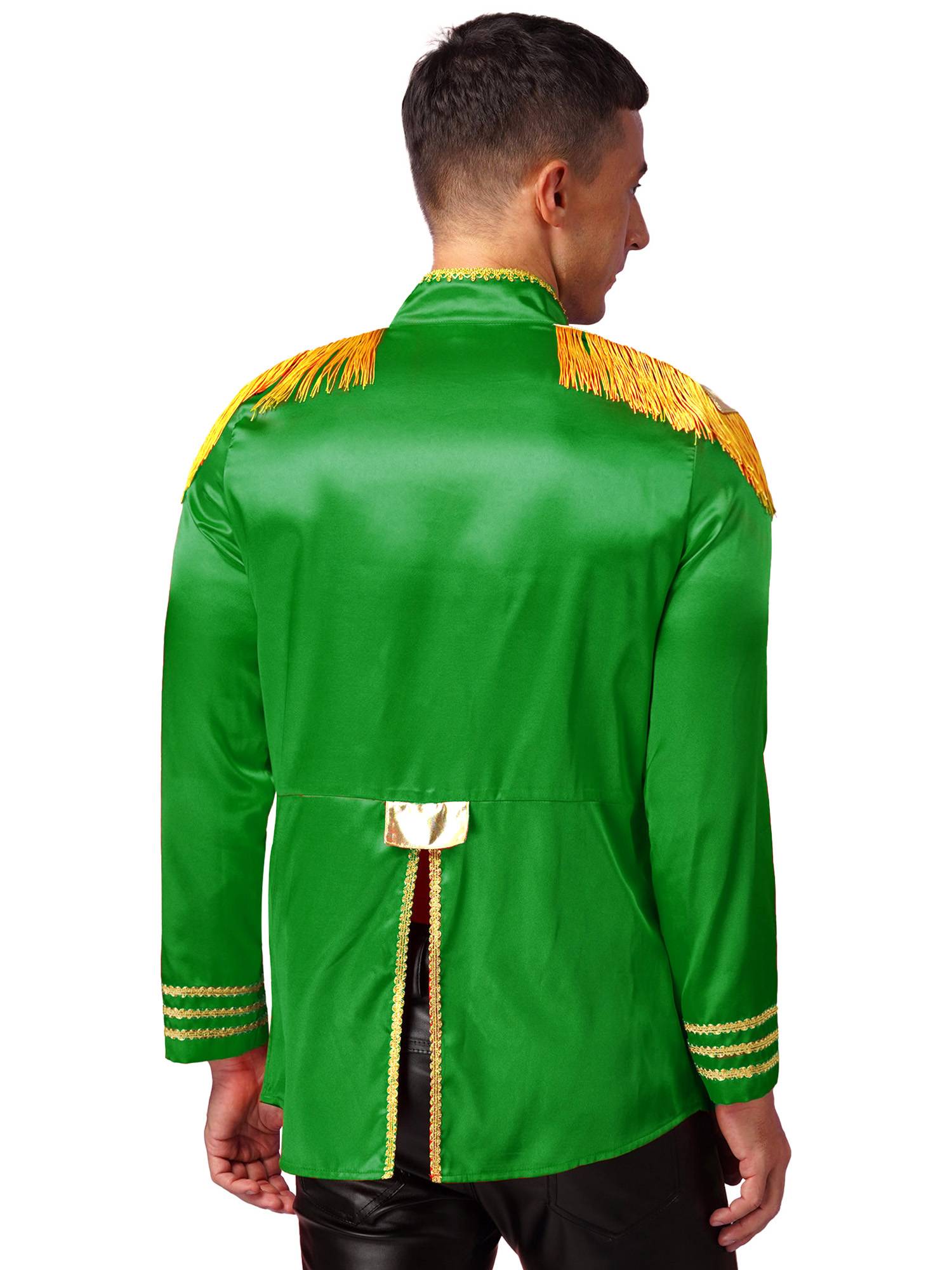 Men Halloween Long Sleeve Front Zip-up Satin Jackets Circus Costume