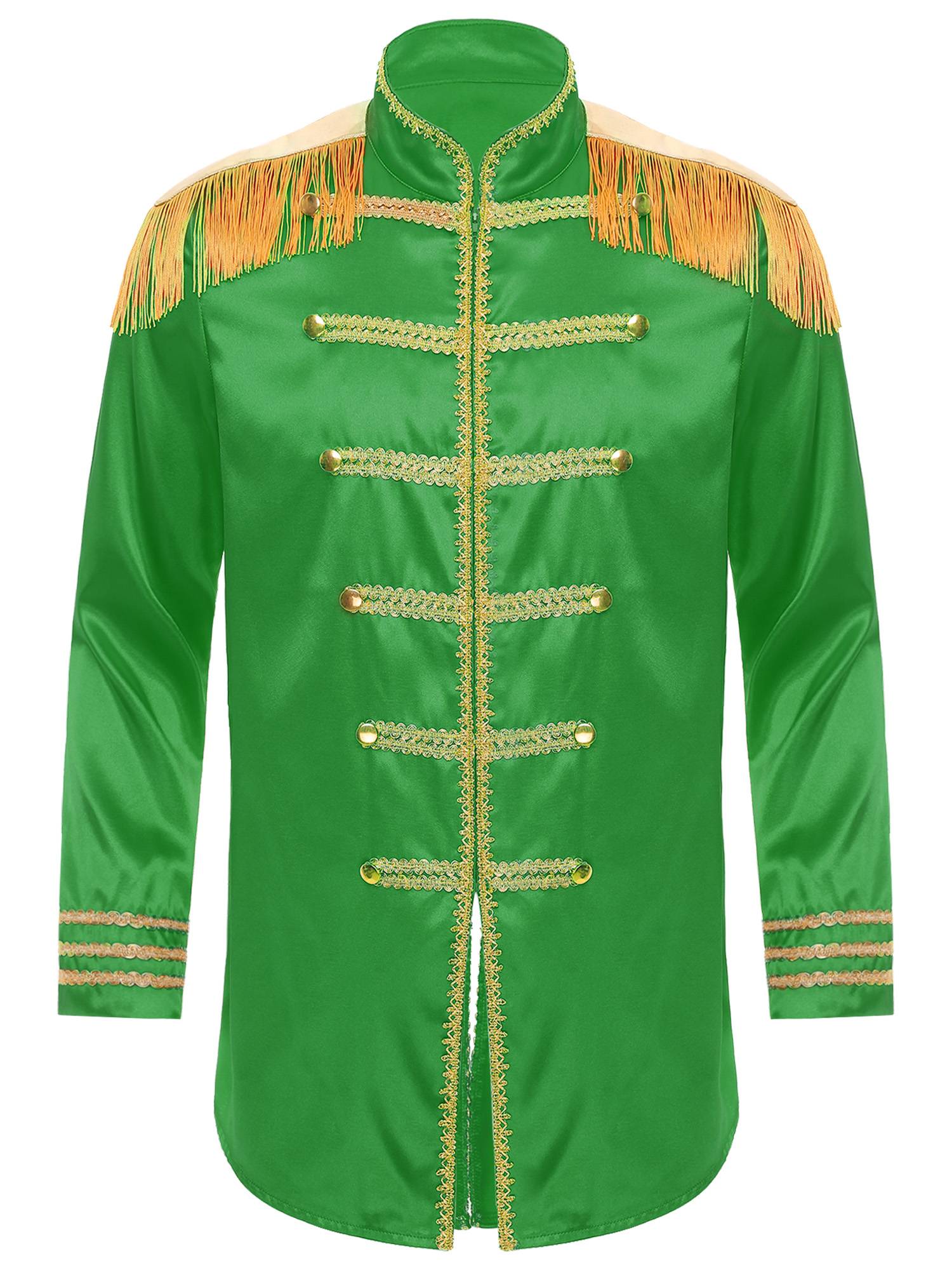 Men Halloween Long Sleeve Front Zip-up Satin Jackets Circus Costume