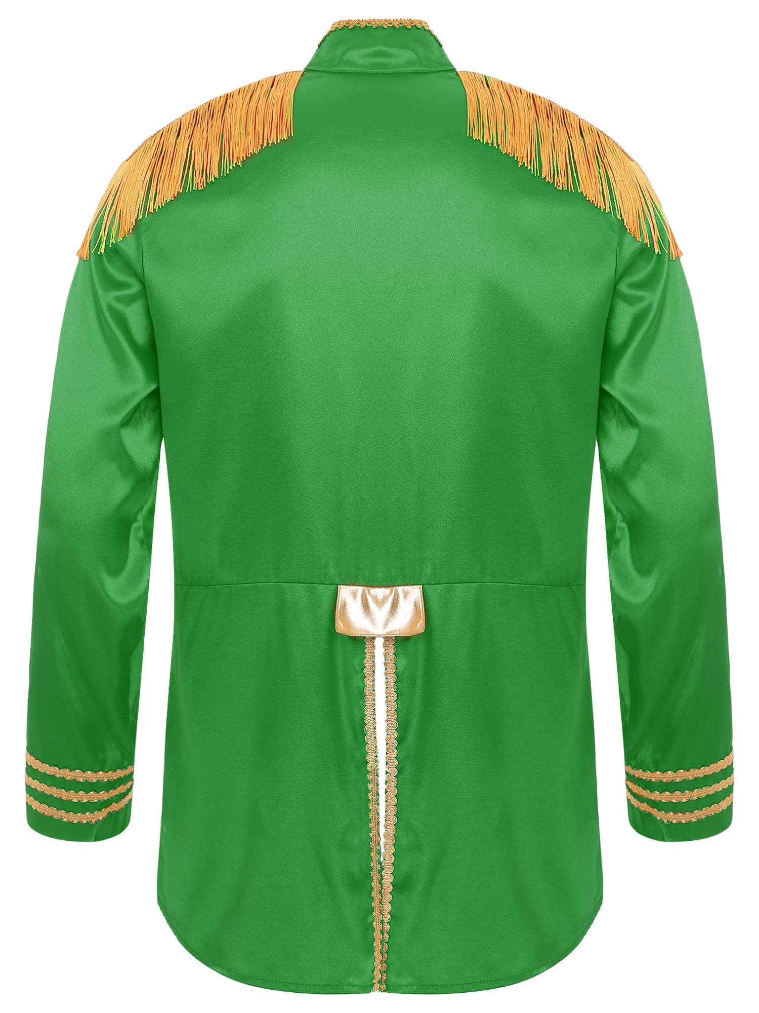 Men Halloween Long Sleeve Front Zip-up Satin Jackets Circus Costume