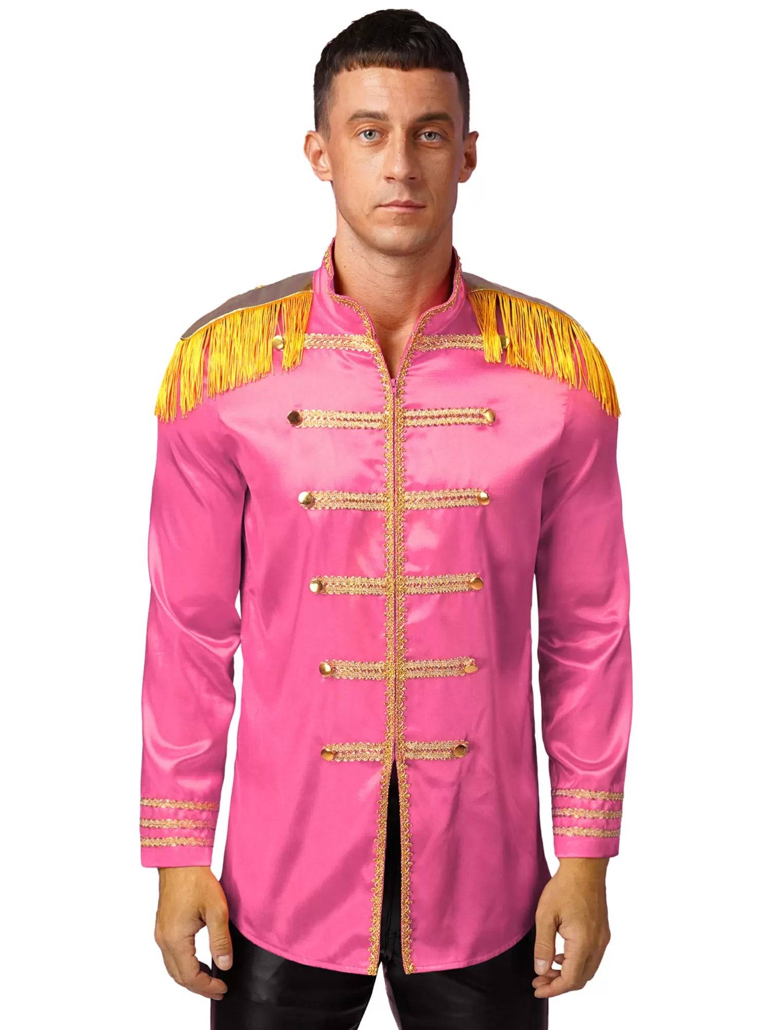 Men Halloween Long Sleeve Front Zip-up Satin Jackets Circus Costume