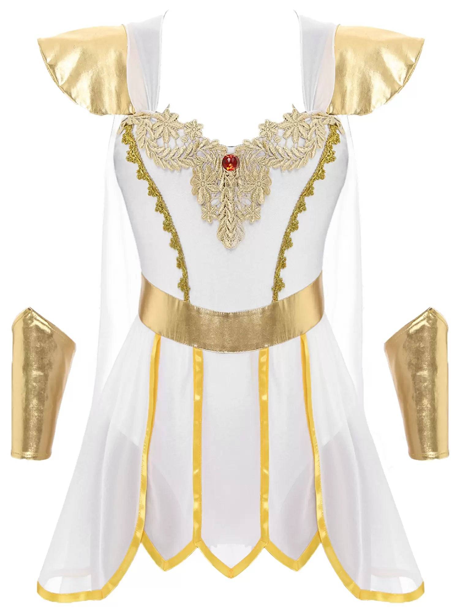 Women Ancient Roman Toga Costume Dress with Mesh Cape