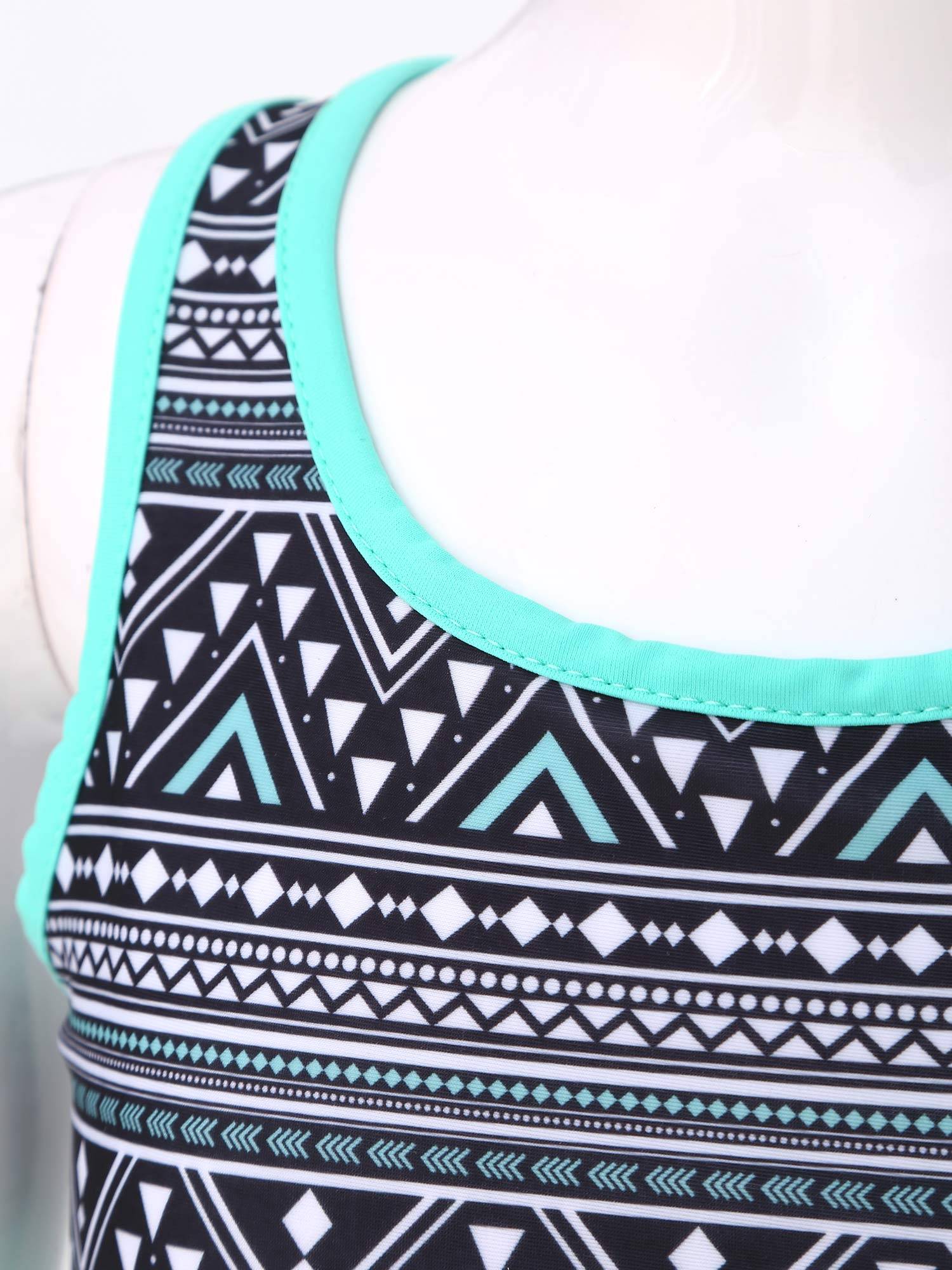 Kids Girls Two Pieces U Neck Crop Top with Boyshorts Swimming Set